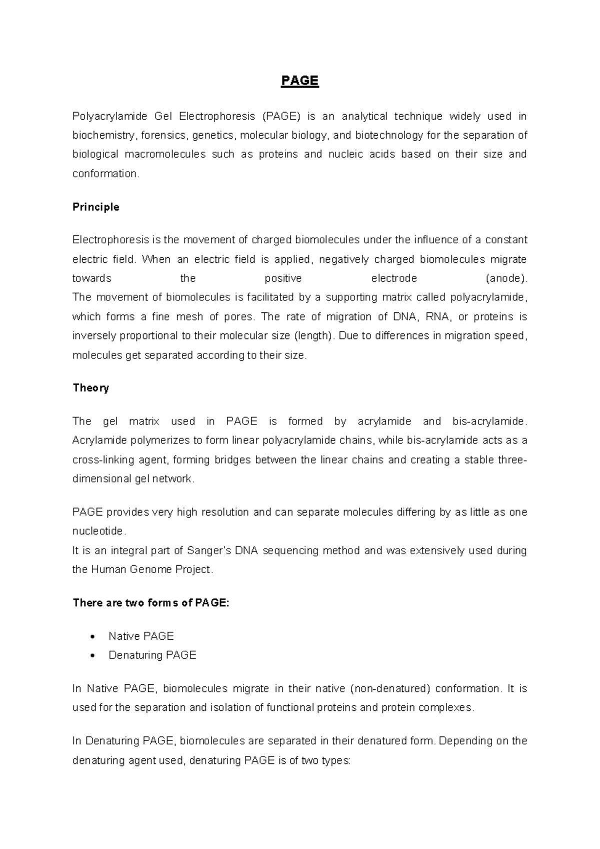 PAGE - Comprehensive Overview of Polyacrylamide Gel Electrophoresis ...