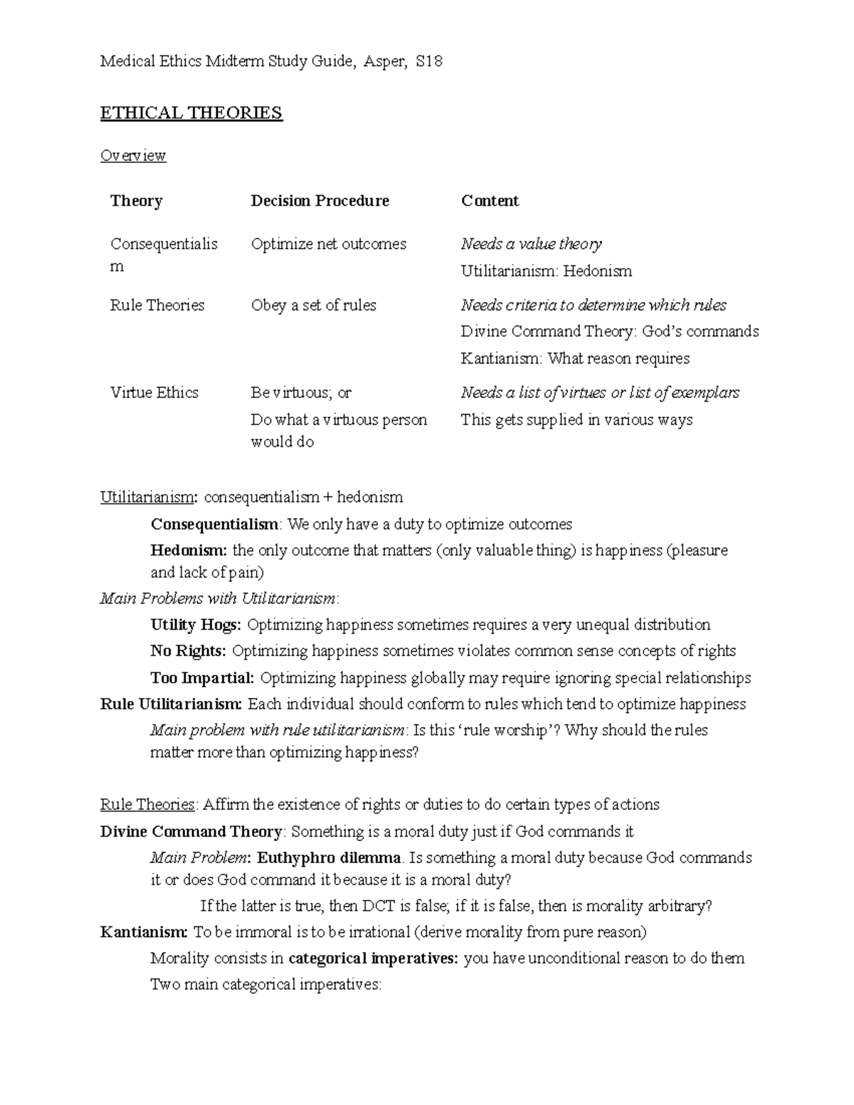 Essay Exam 1 - Key Ethical Theories and Concepts Summary - Studocu