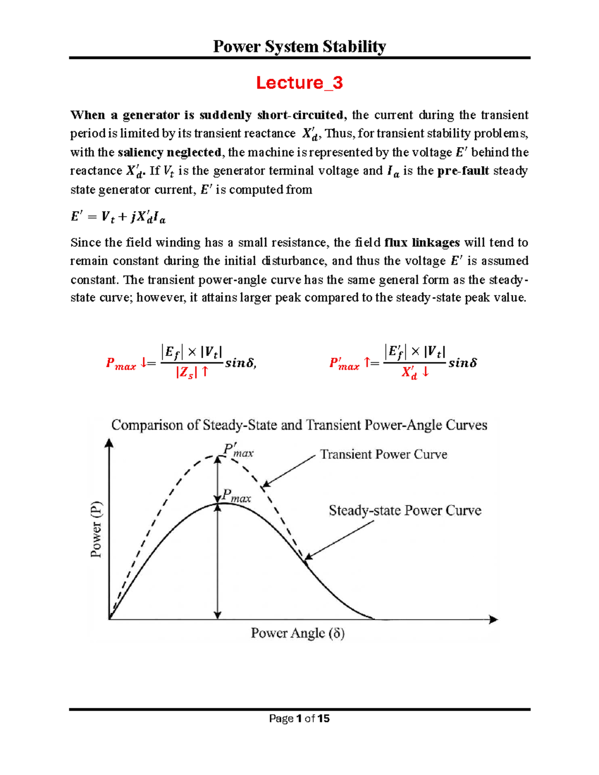 Power System Stability Lecture 3: Transient Analysis and Models - Studocu