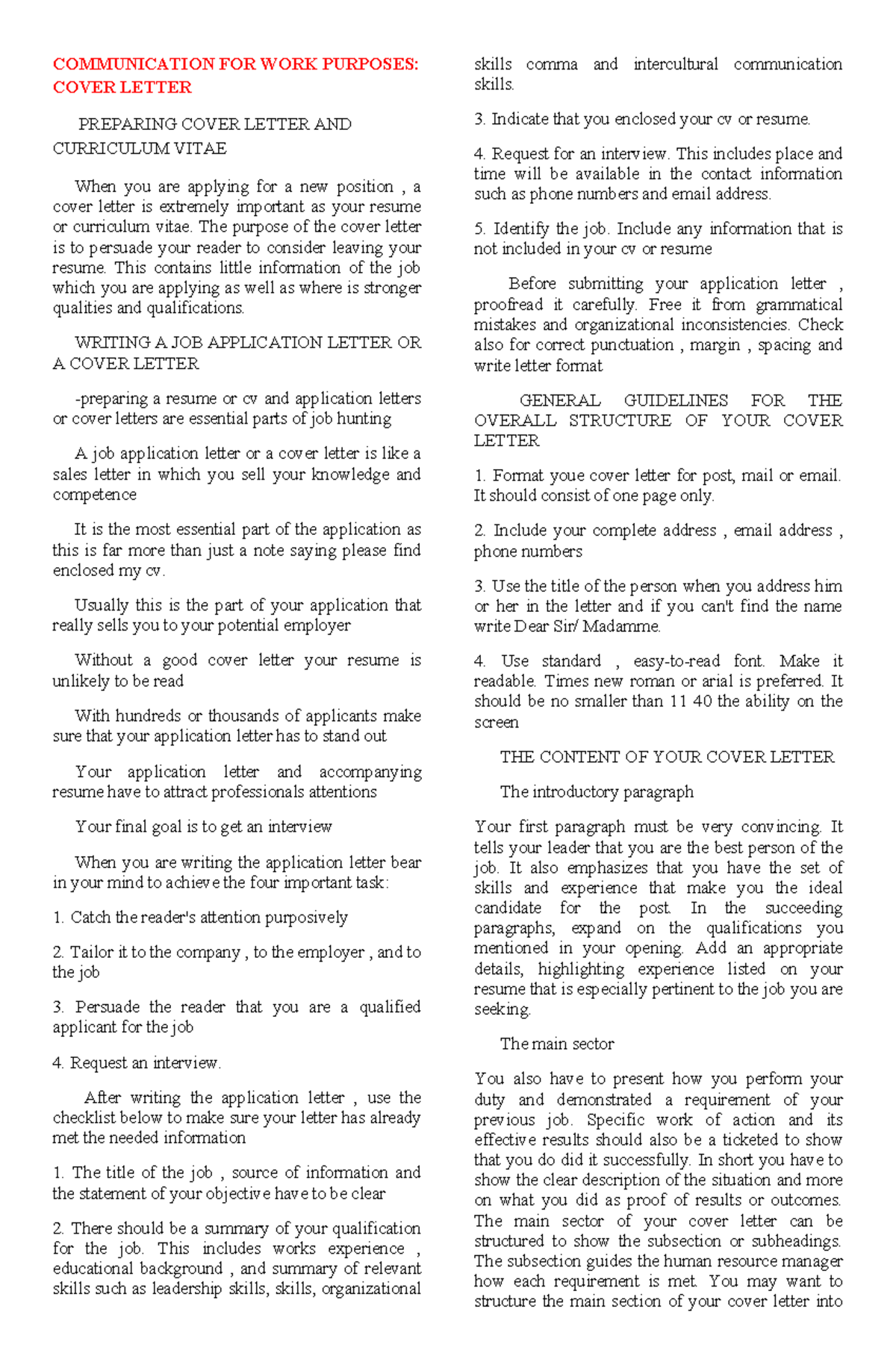 COMM 101: Cover Letter Writing Skills for Job Applications - Studocu
