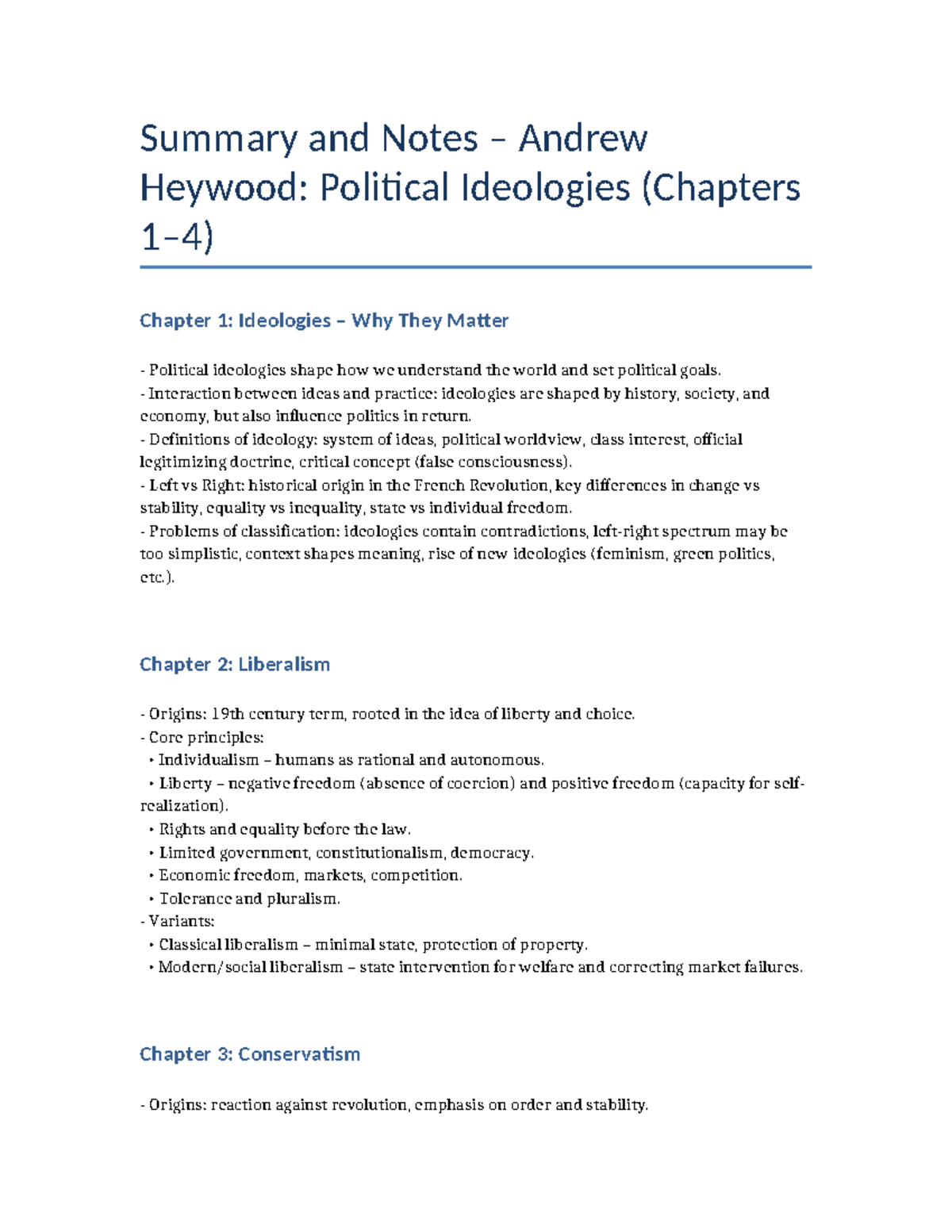 Political Ideologies Summary (POL101): Chapters 1-4 Insights - Studocu