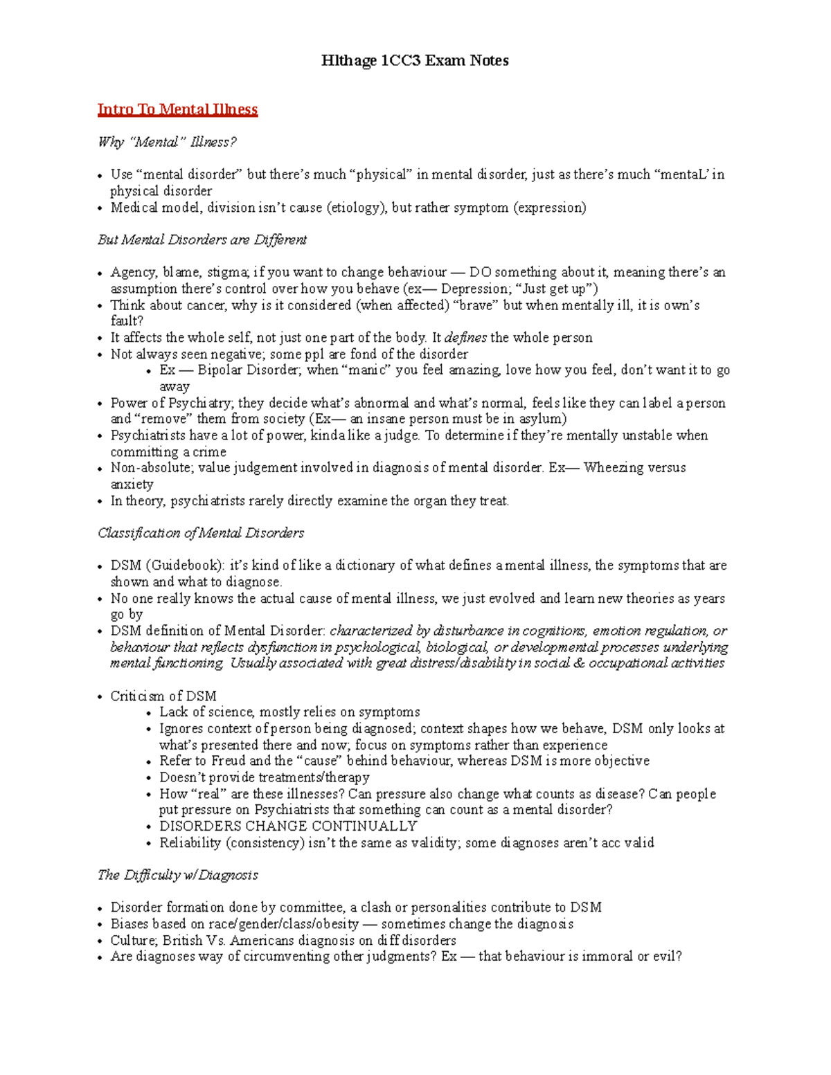 Hlthage 1CC3 Final Exam Notes - Hlthage 1CC3 Exam Notes Intro To Mental ...