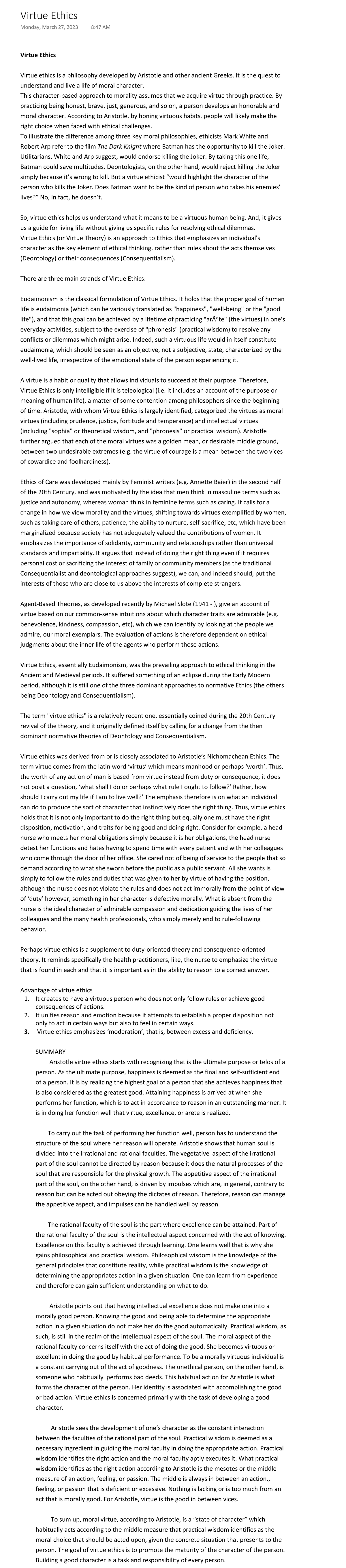 Virtue Ethics: Understanding Moral Character and Its Development - Studocu