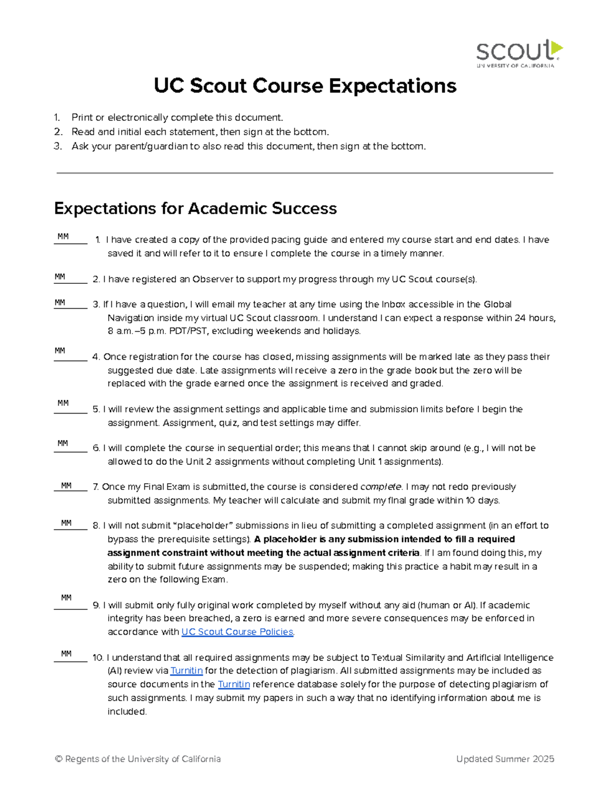 UC Scout Course Expectations and Guidelines for Success - Studocu