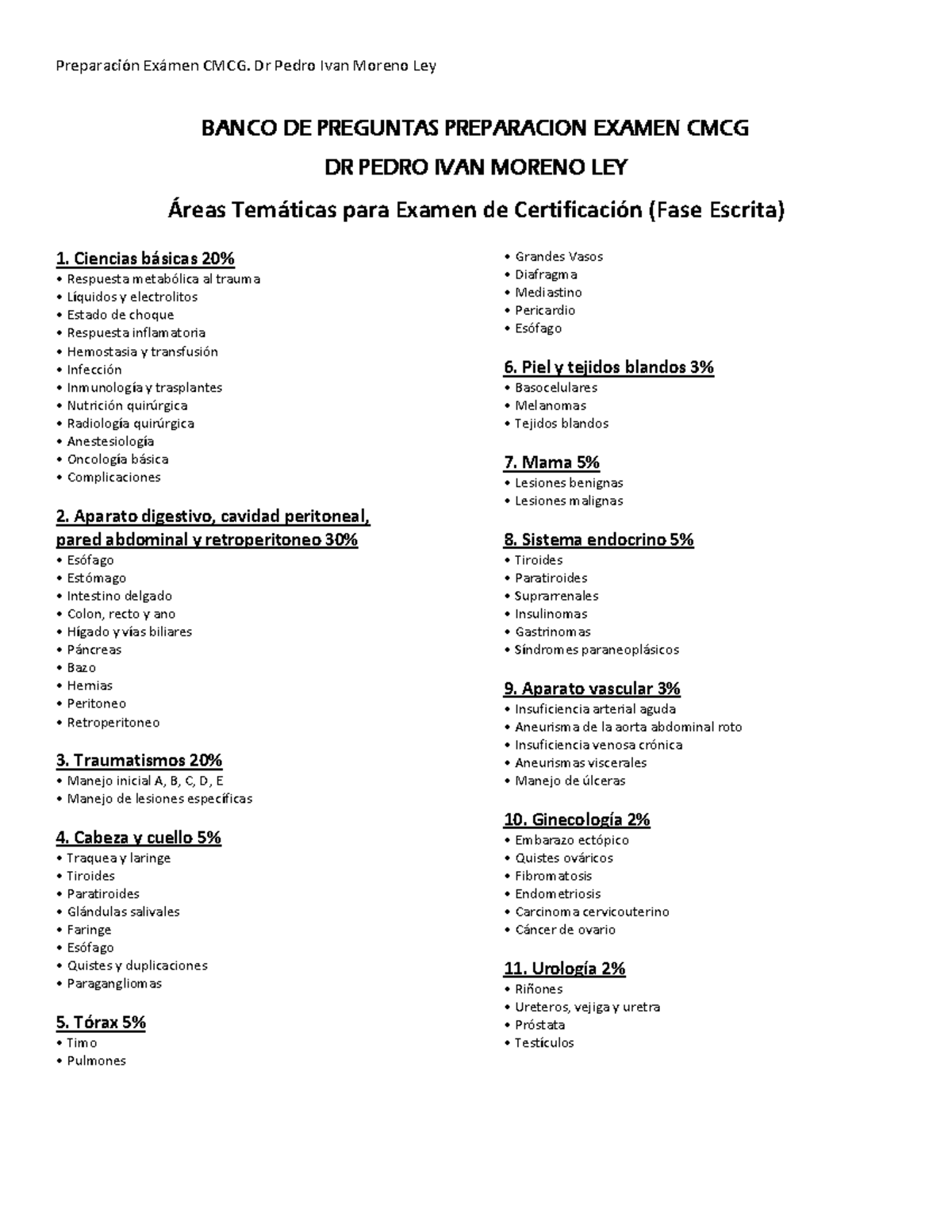 Banco de Preguntas para Preparación del Examen CMCG - Dr. Pedro Ivan Moreno Ley - Document Preview
