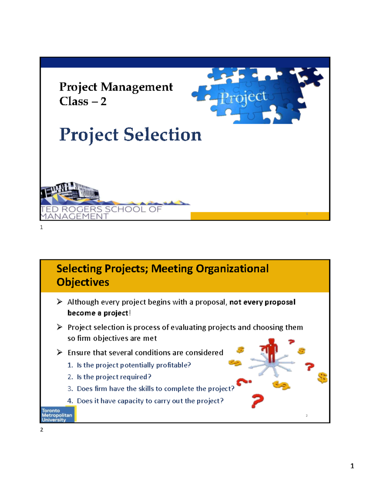 Project Management Class 2: Project Selection Overview - Studocu
