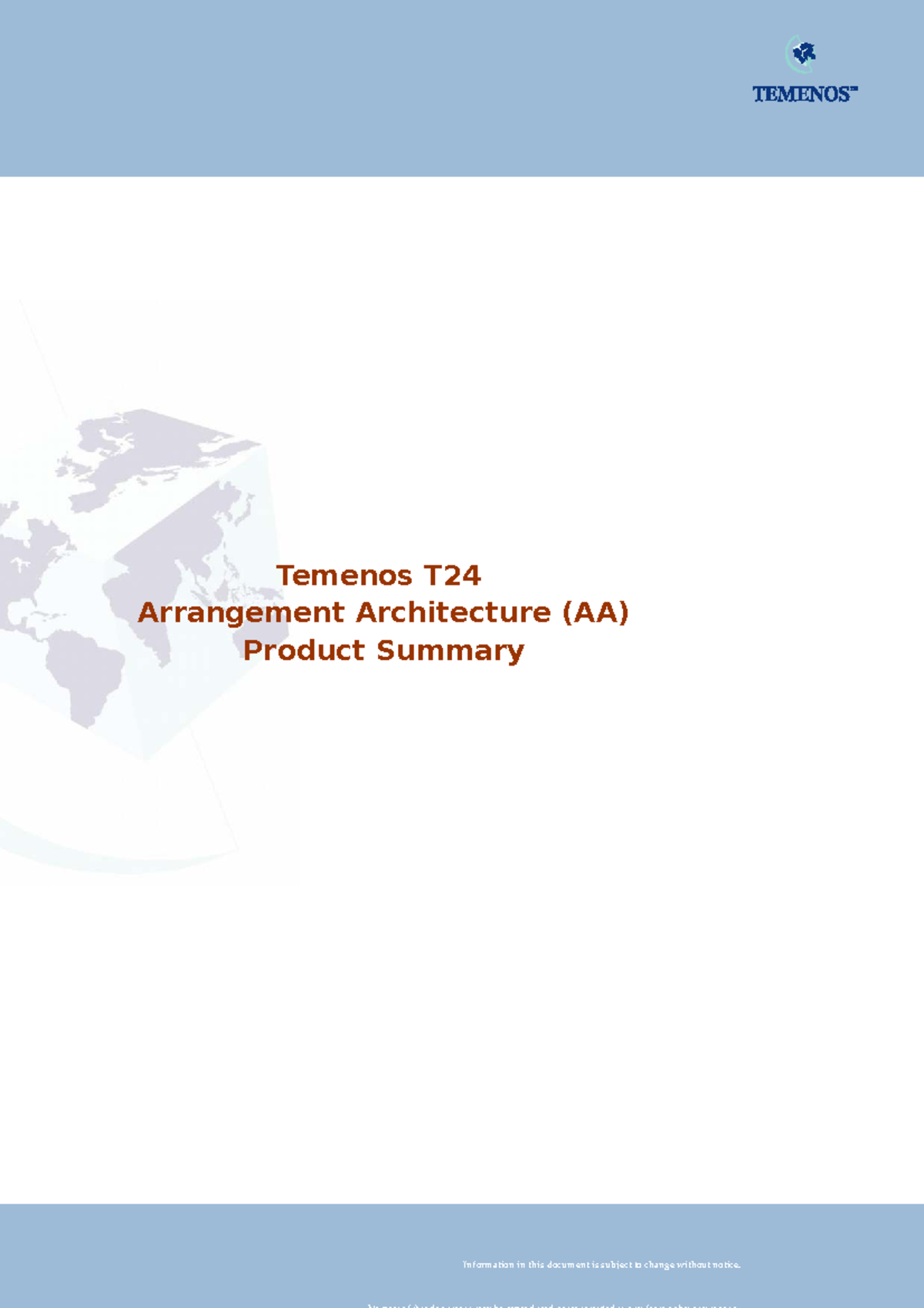 T24 Arrangement Architecture (AA) Product Summary Overview - Studocu