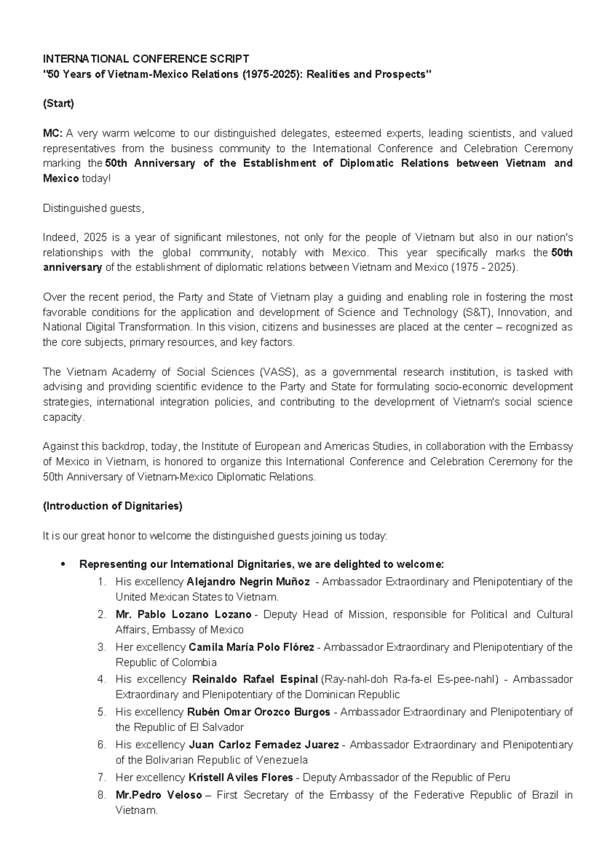 International Conference Script - INTERNATIONAL CONFERENCE SCRIPT "50 ...
