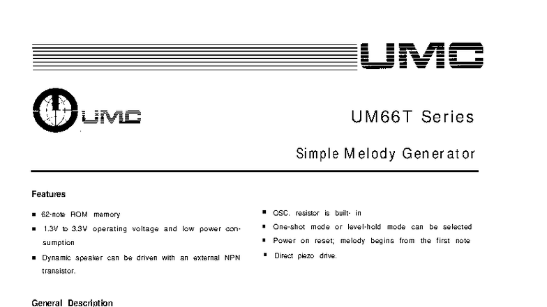 UM66T34L - Features and Specifications of the UM66T Melody Generator ...