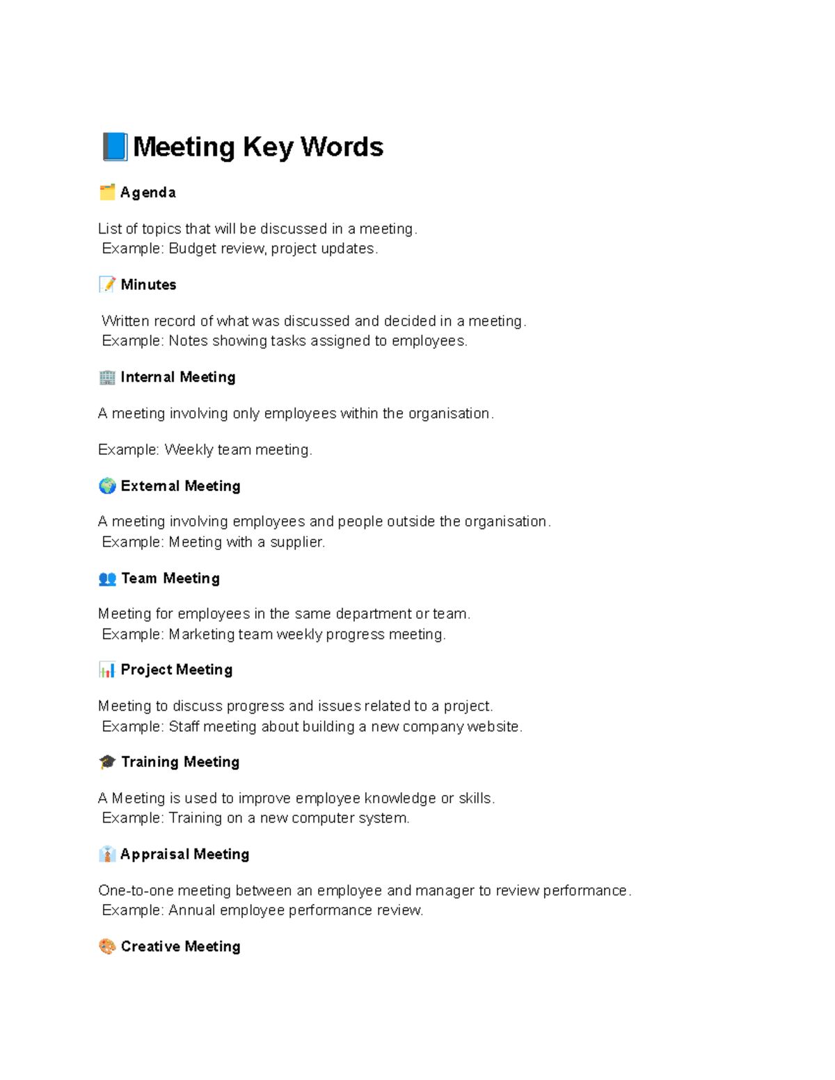 Meeting Key Words - Level 2 Business Admin - Unit 1 Revision Guide ...