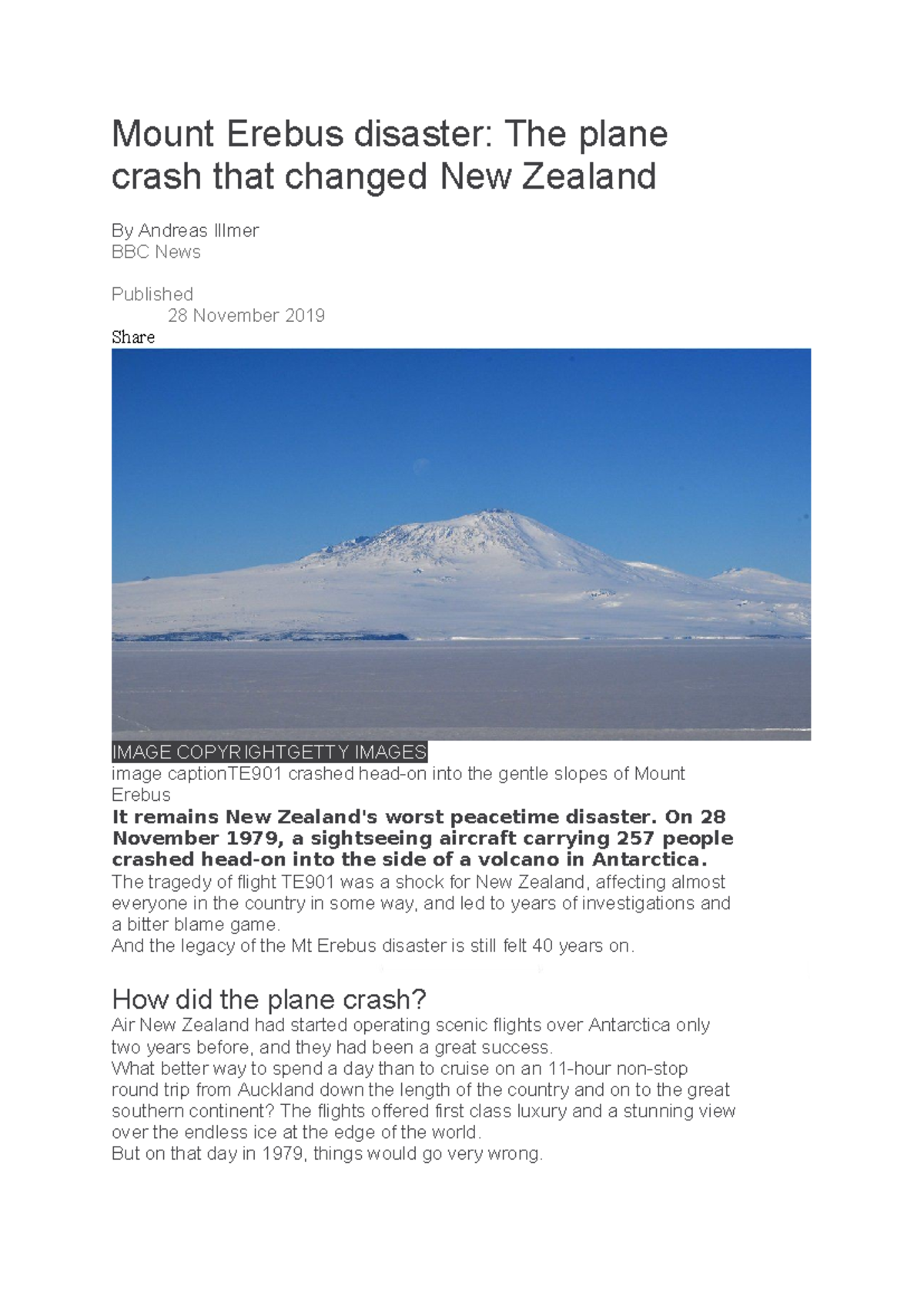 TE901: The Mount Erebus Disaster and Its Impact on New Zealand - Studocu