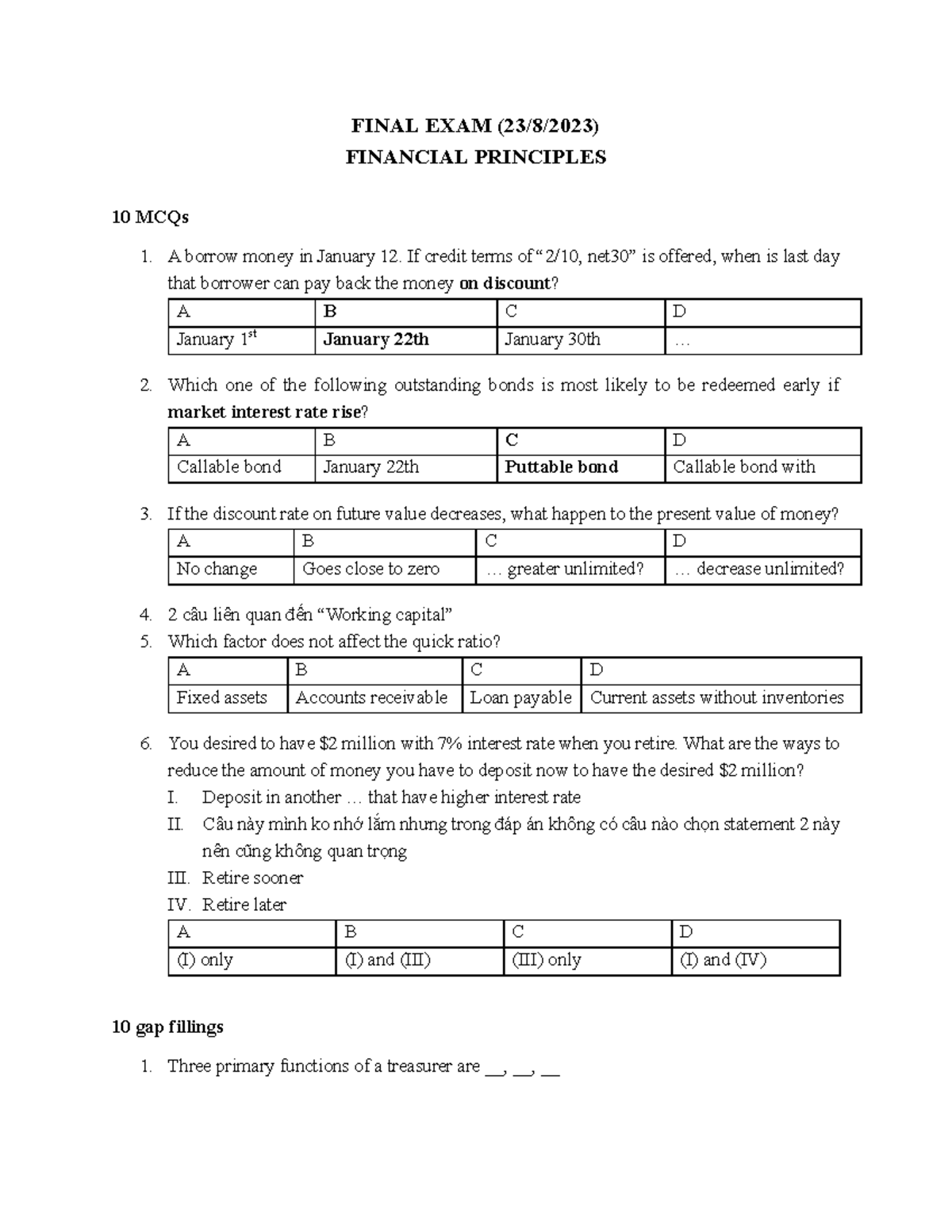 Financial Principles - Final Exam Review (Course Code: FP-101) - Studocu