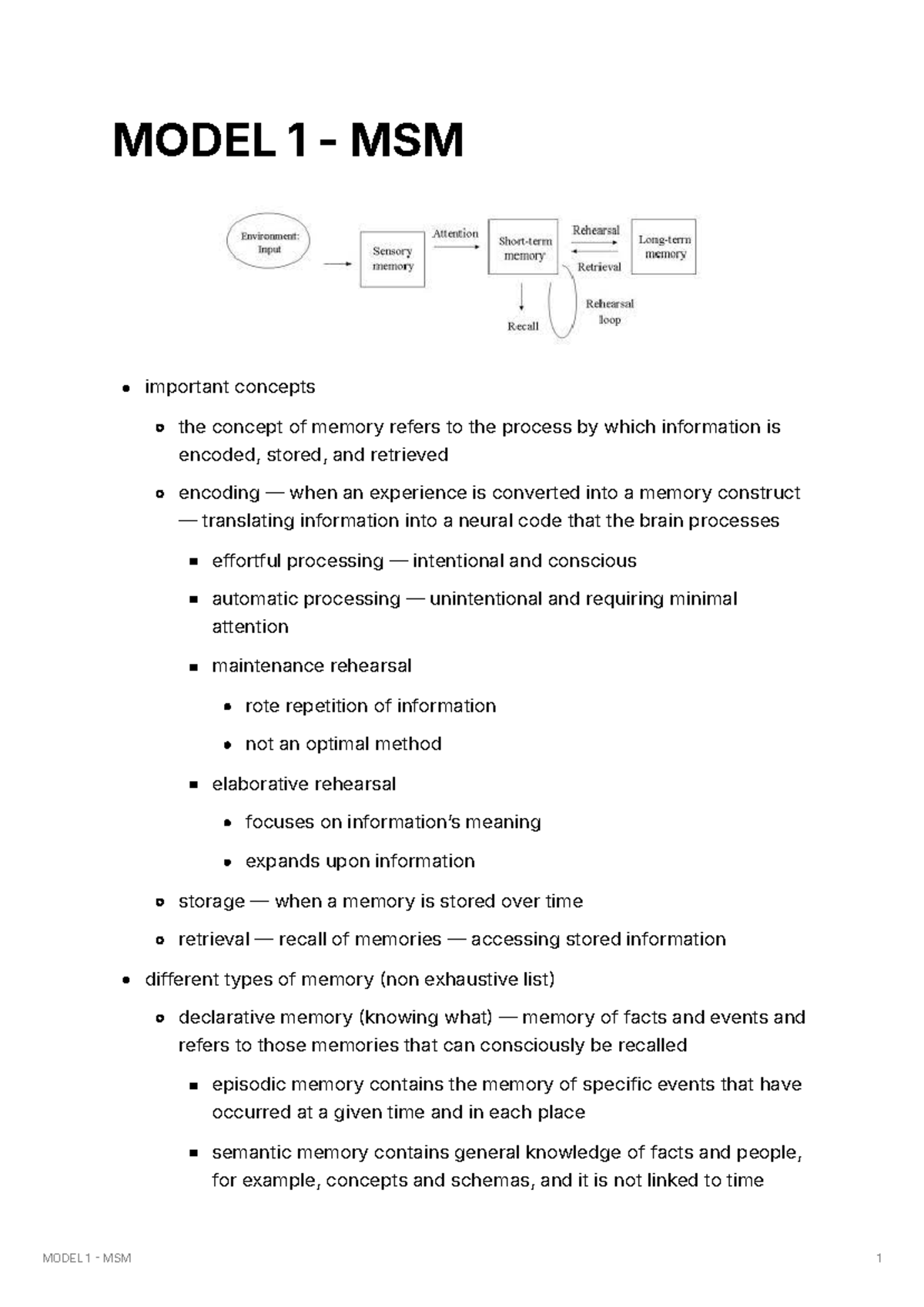 Modifications in Memory Models - MSM Study Guide (PSY 101) - Studocu