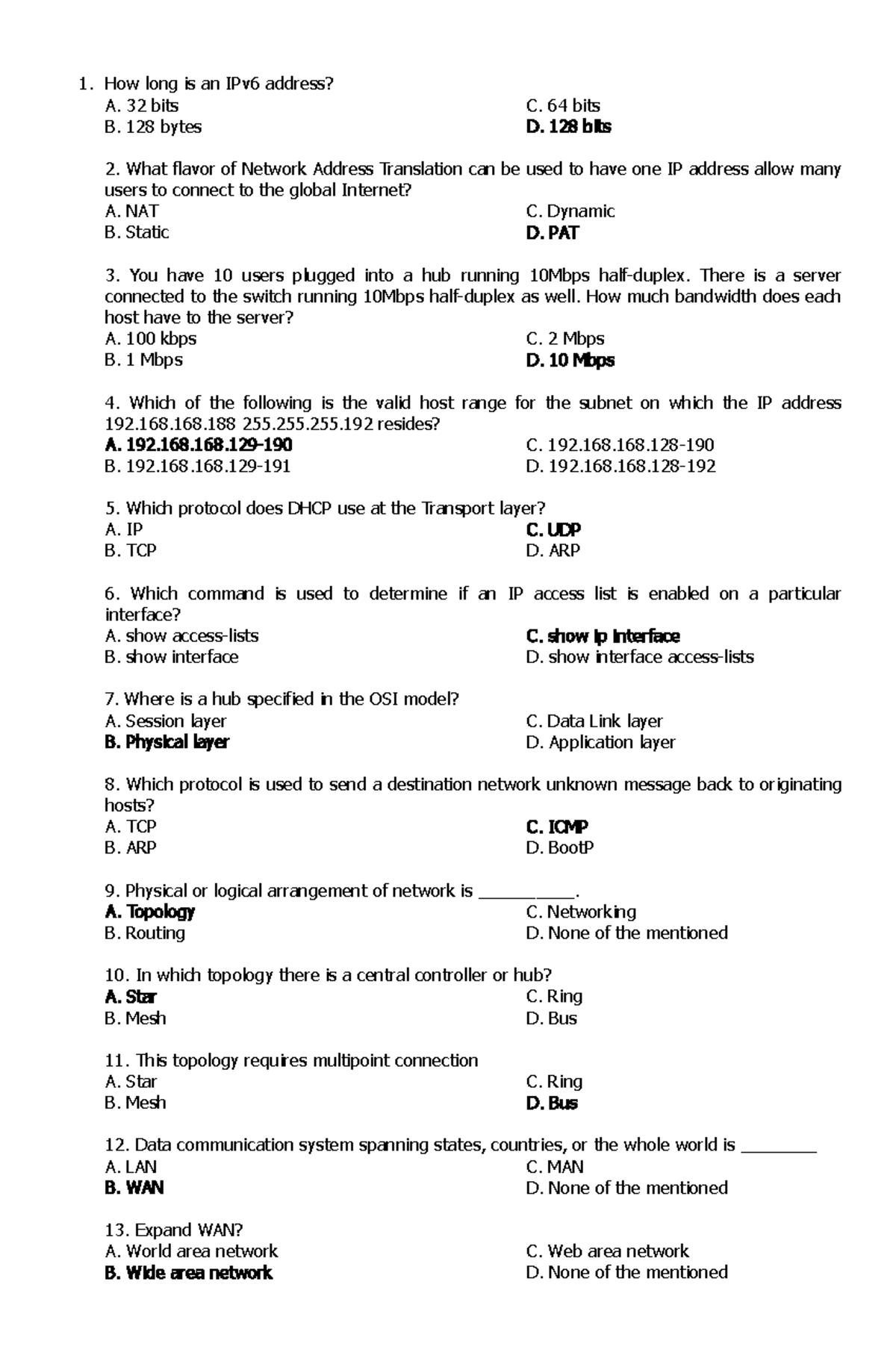 EXAM 19 November 2018, questions and answers - 1. How long is an IPv6 ...