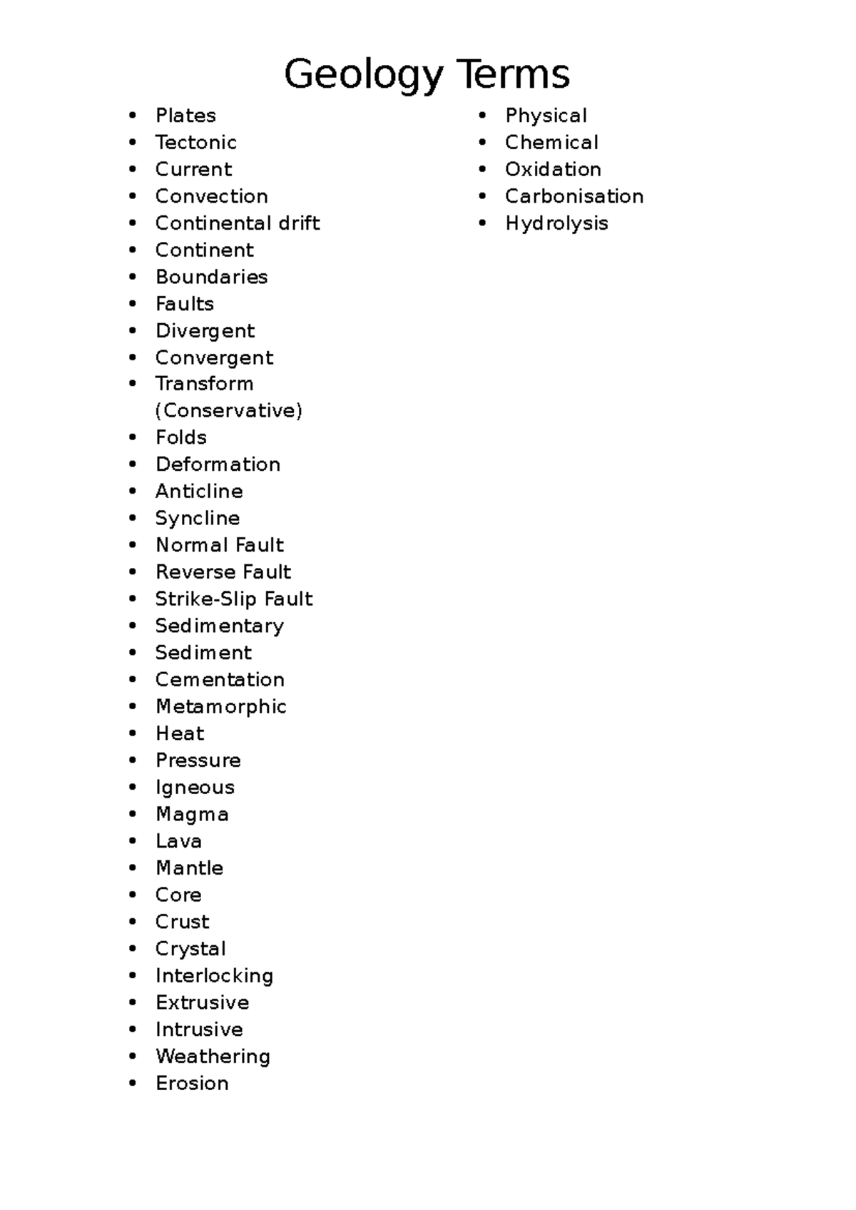 Geology Key terms - n/a - Geology Terms Plates Tectonic Current ...