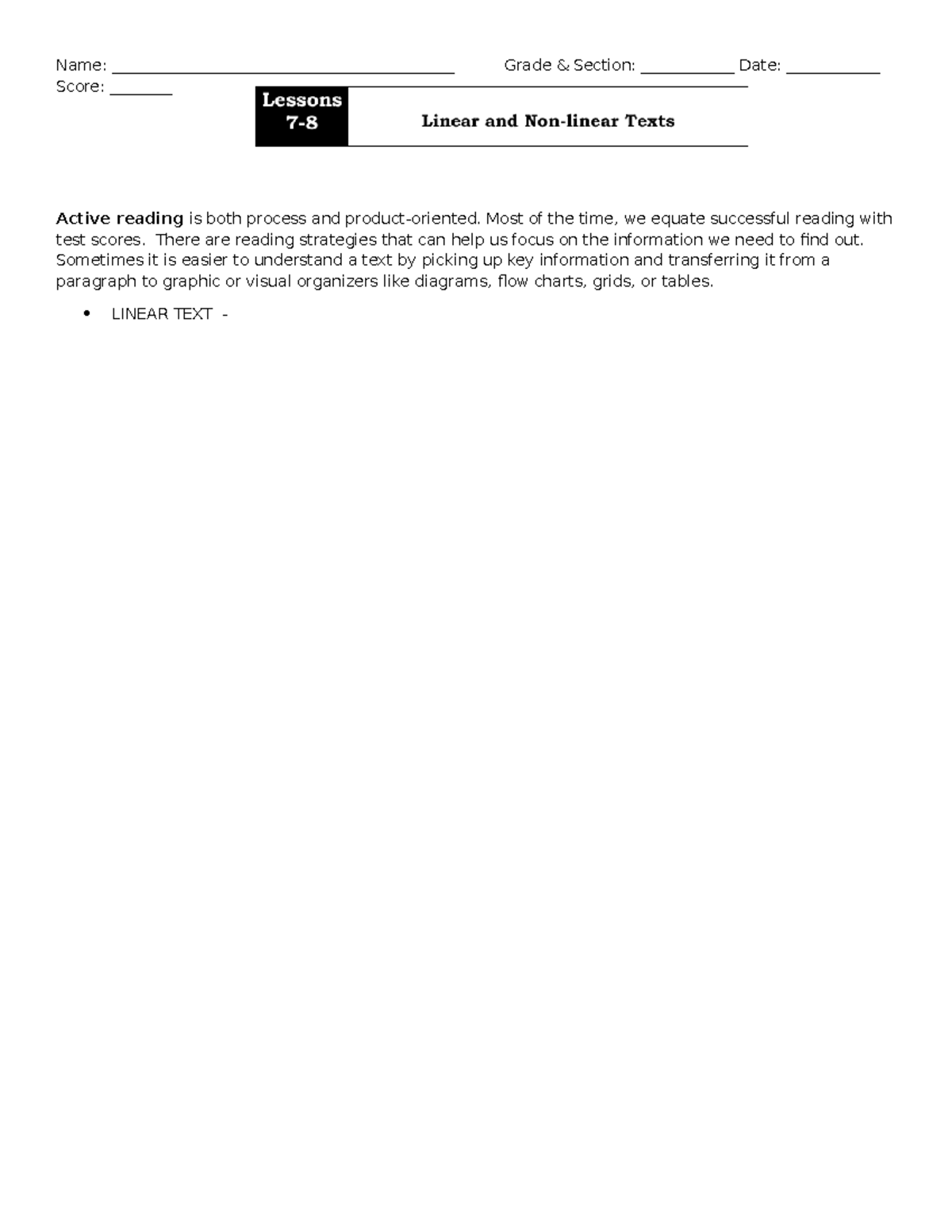 Linear and Non-Linear Texts - Name ...