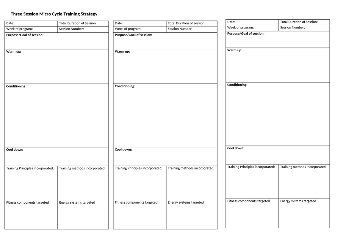 Three Session MIcrocycle Training Strategy Template - Three Session ...