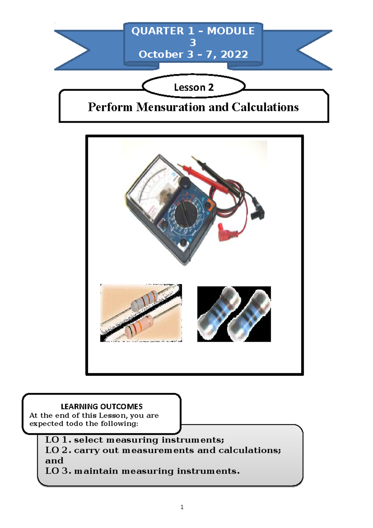 Q1 W4 Electronics Lesson 2: Mensuration & Calculations Guide - Studocu