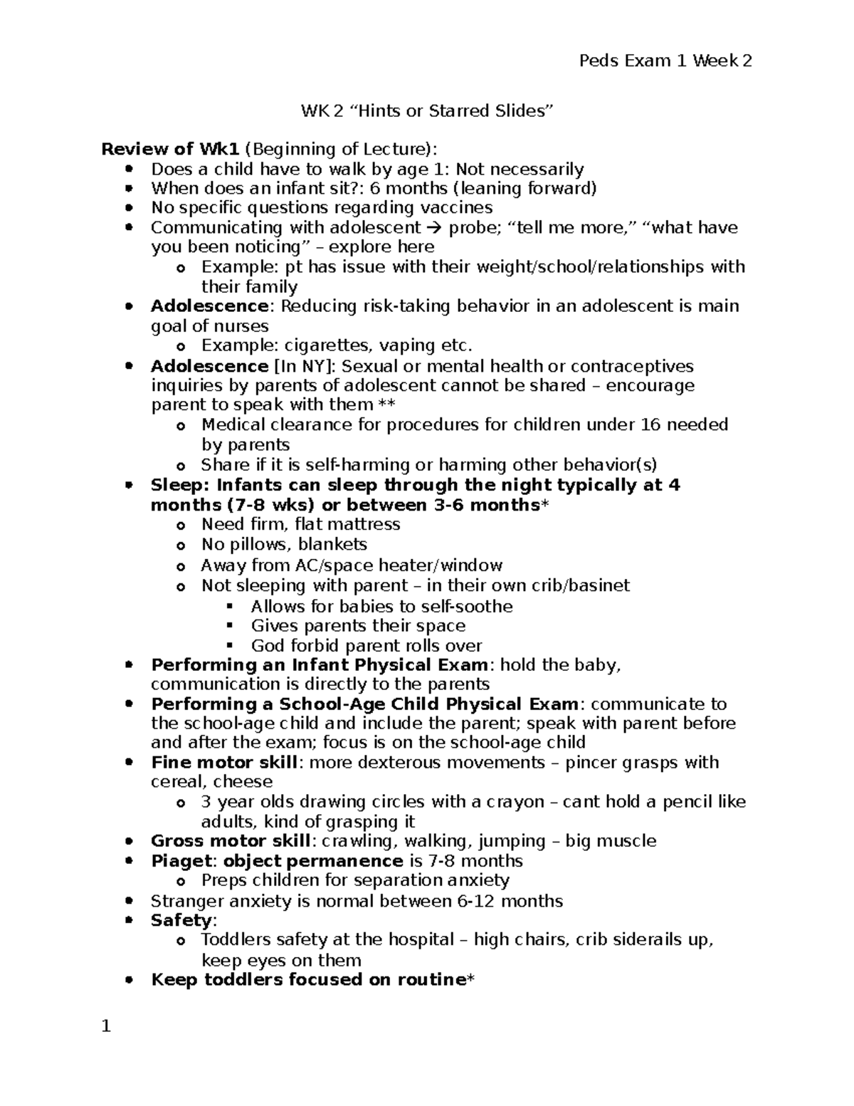 PEDS 101: Exam 1 Study Notes for Week 2 Insights - Studocu