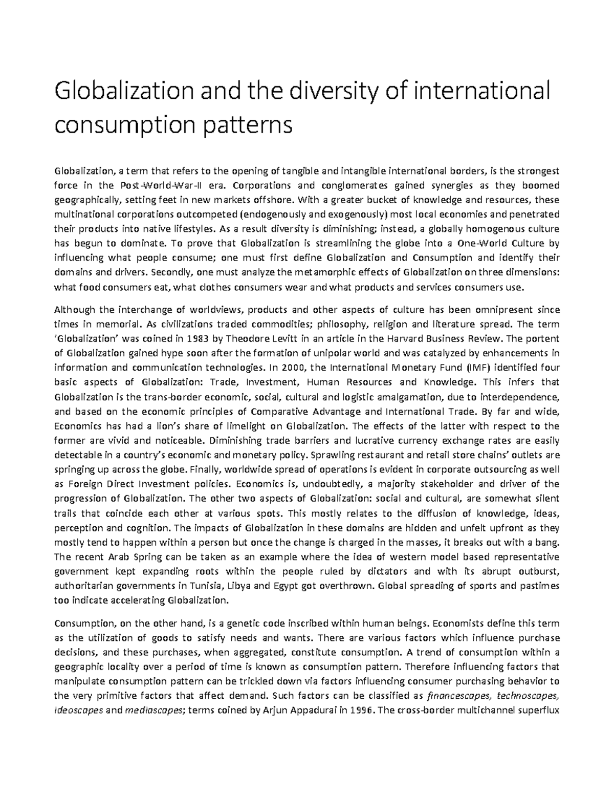 Globalization and Consumption Patterns: A Comprehensive Analysis - Studocu