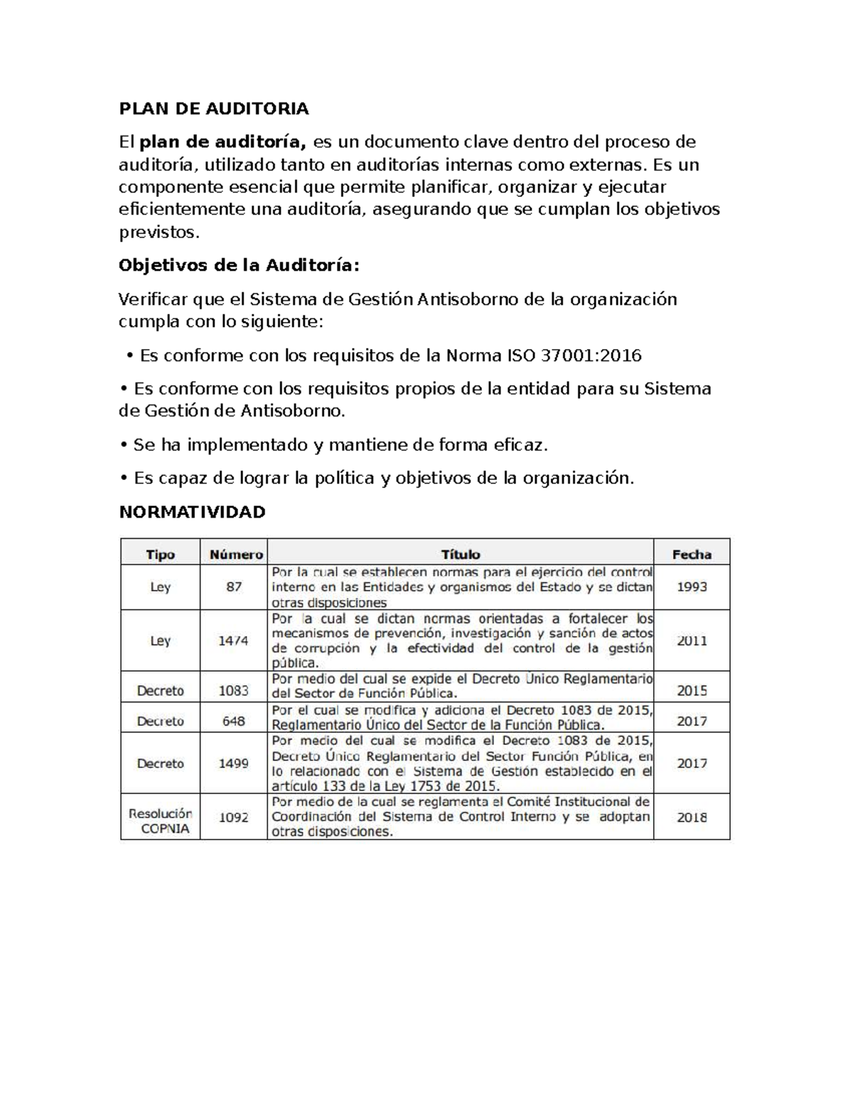 PLAN DE AUDITORÍA INTERNA: Diseño y Elaboración del Plan Anual - Studocu