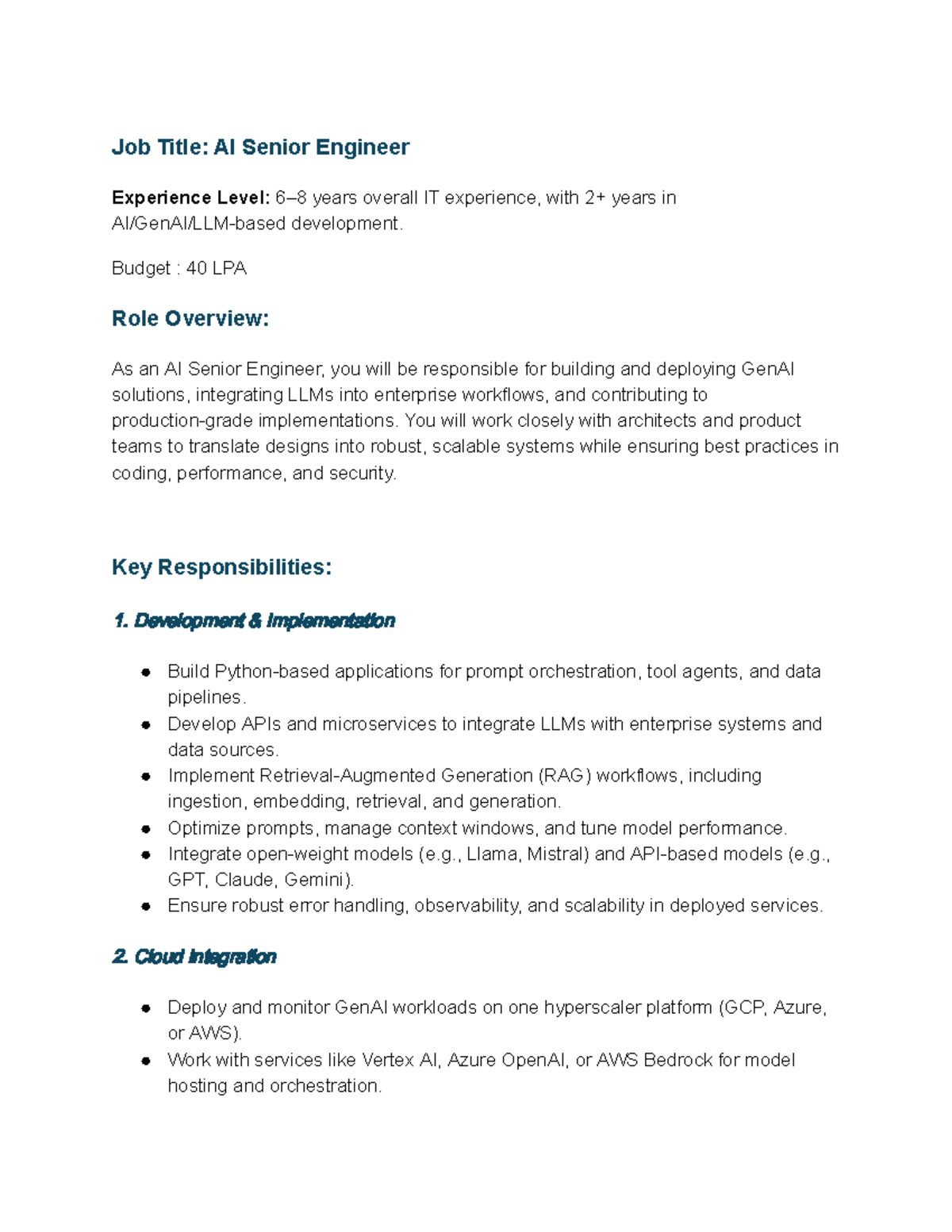 GenAI Senior Engineer Job Description (AI-ENG 101) - Studocu