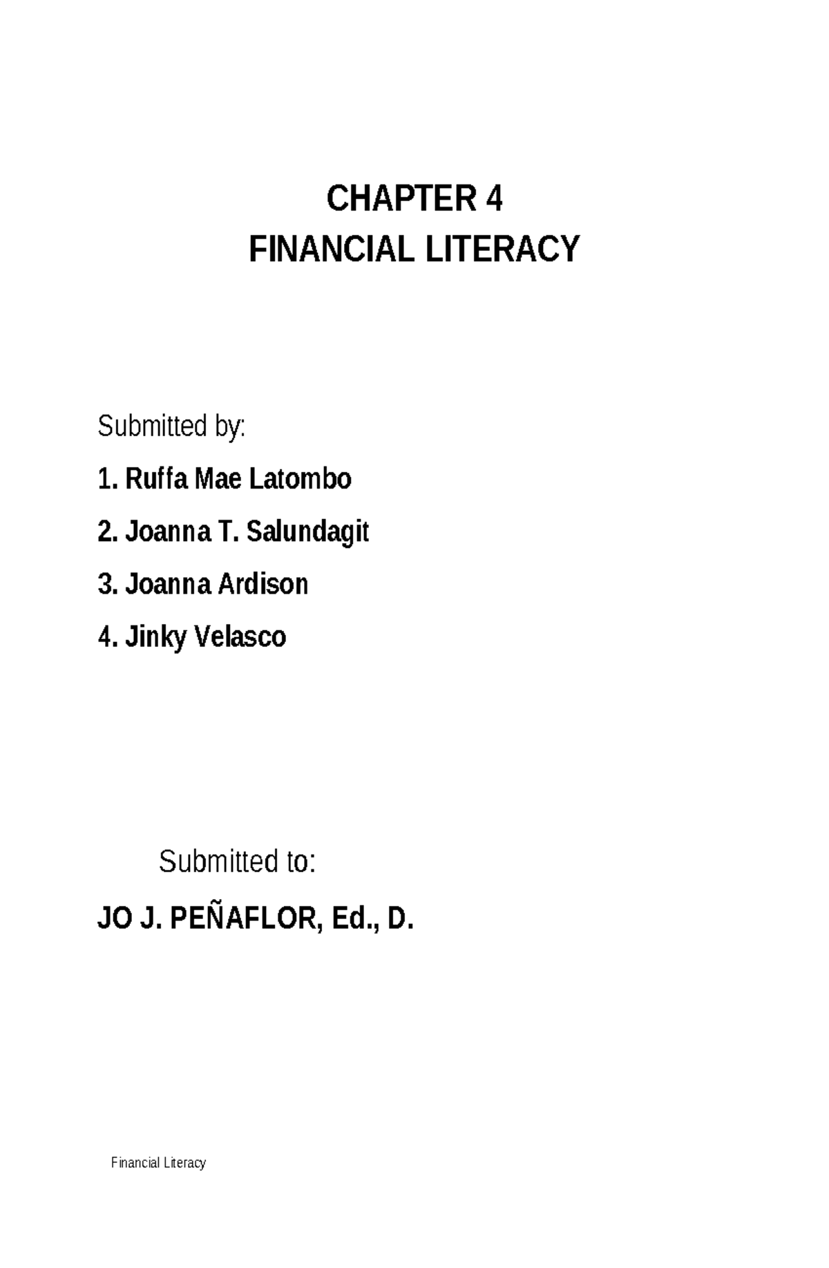 Group 4 Financial Literacy Chapter 4 Insights and Analysis - Studocu