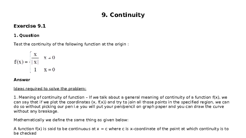 Continuity Analysis: Exercises and Solutions for Calculus 101 - Studocu