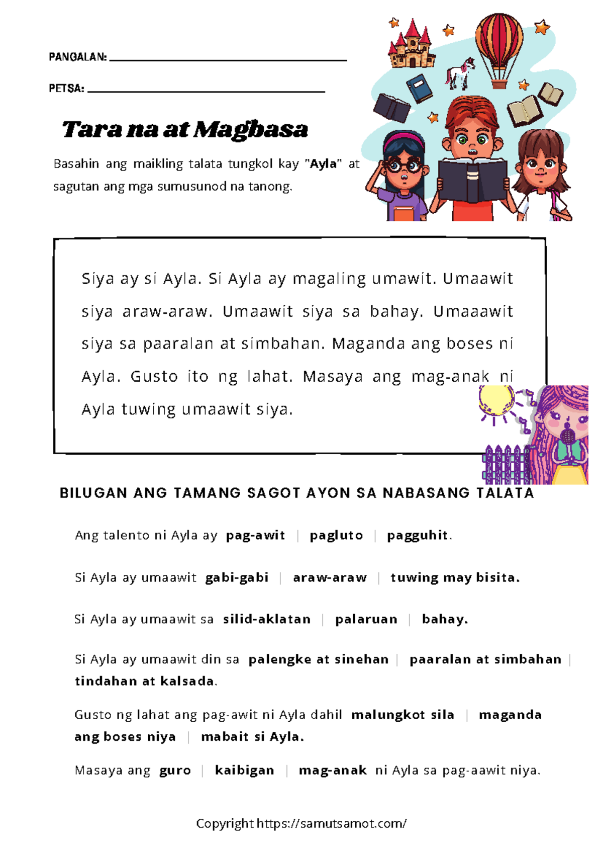 Filipino Reading Comprehension Worksheet for Students - Studocu
