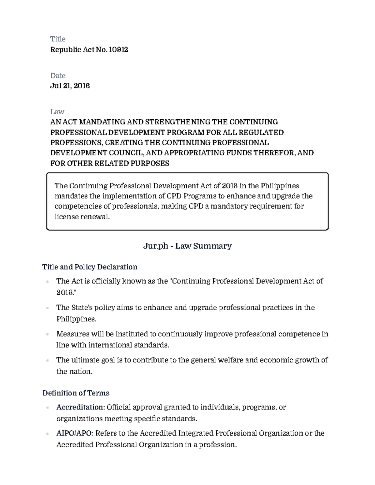Republic Act No. 10912 - Title Republic Act No. 10912 Date Jul 21, 2016 ...