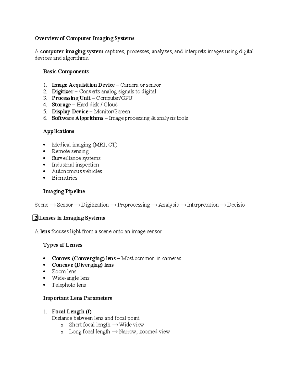Overview of Computer Imaging Systems (CIS) - Key Concepts and ...