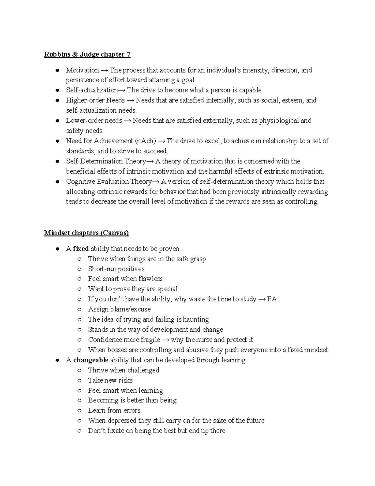 Reflection 3 notes Motivation - Robbins & Judge chapter 7 Motivation → ...