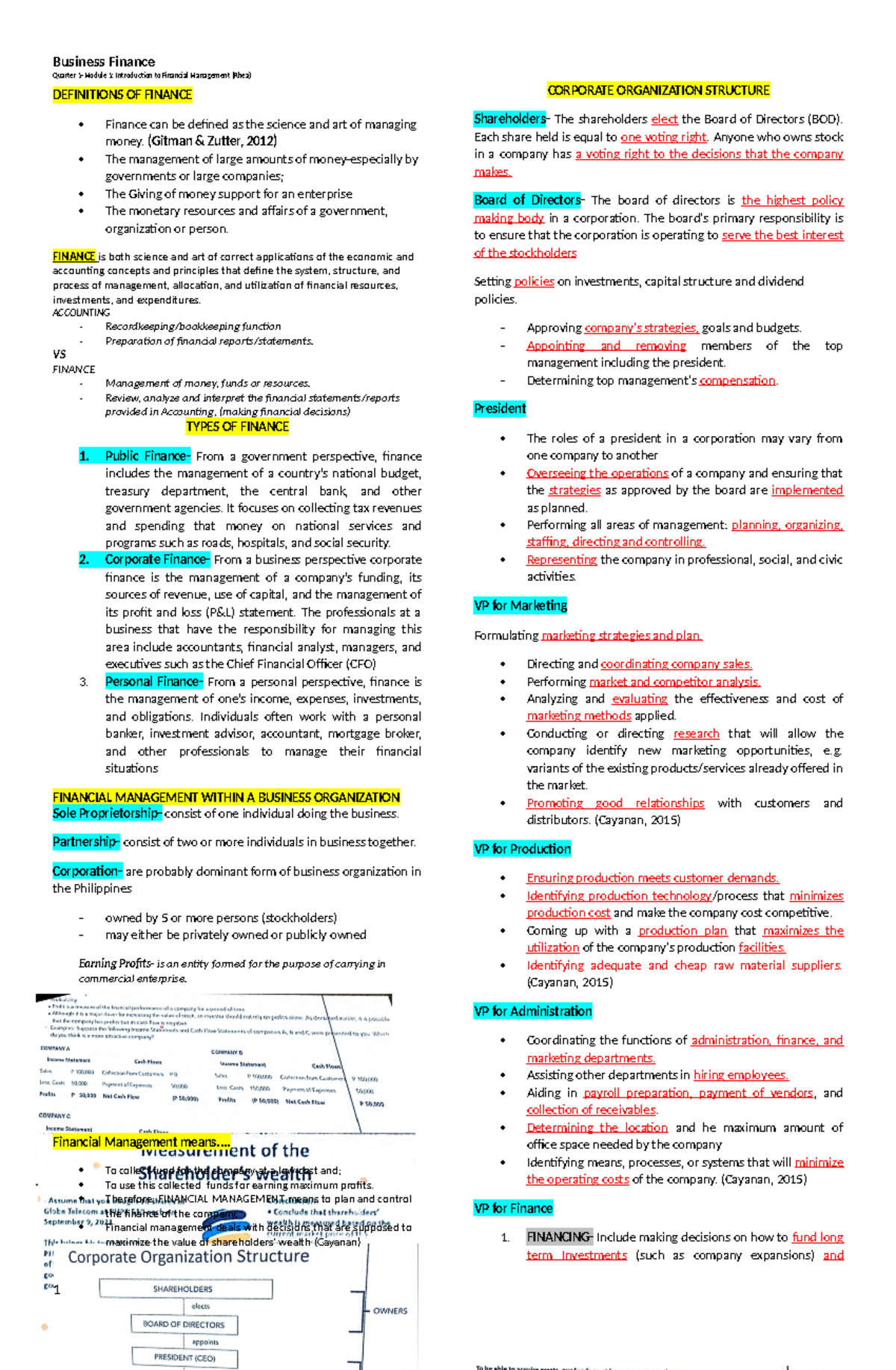 Business-Finance Final Exam Reviewer: Key Concepts and Principles - Studocu