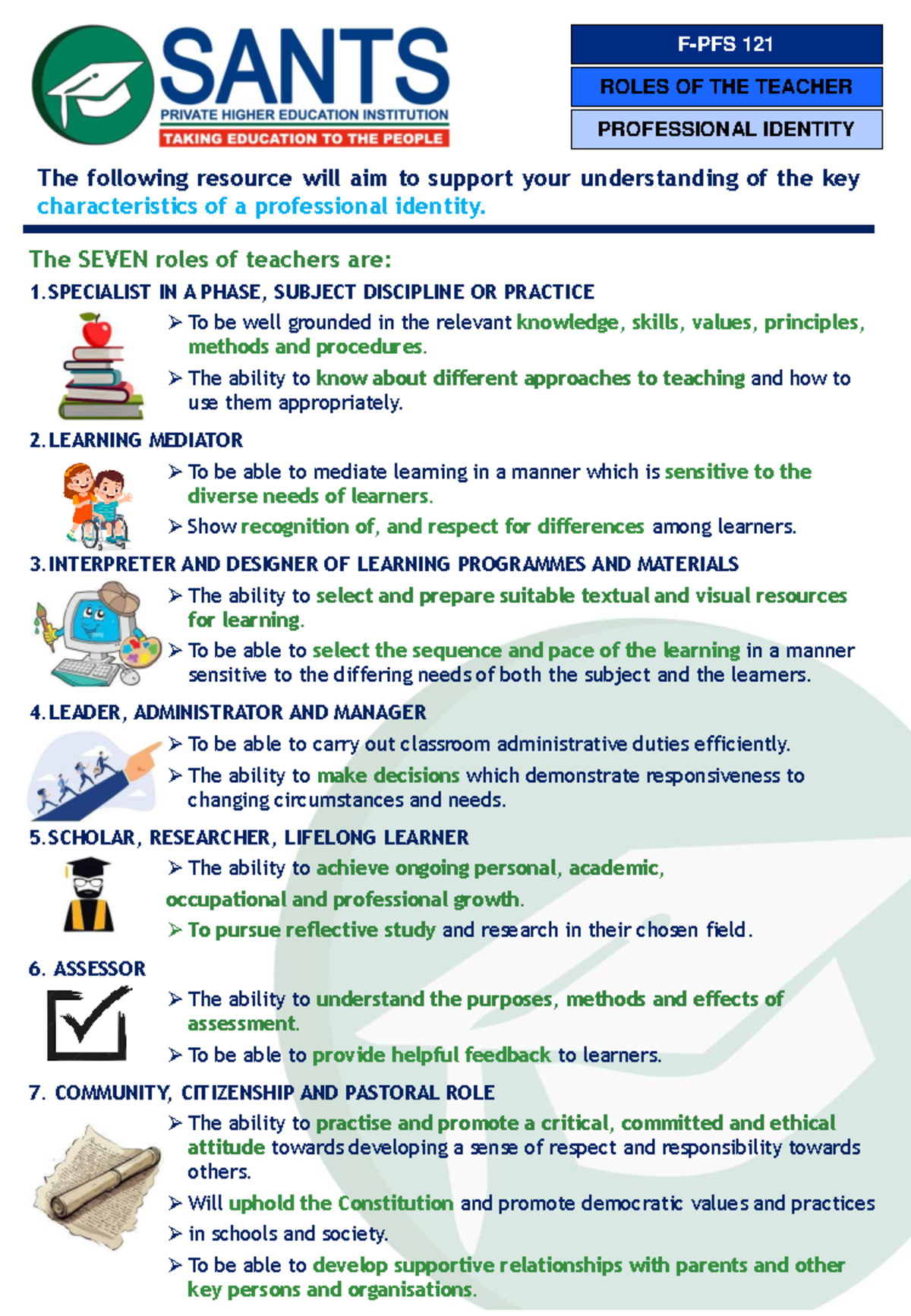 121 SEVEN ROLES OF TEACHERS IN PROFESSIONAL IDENTITY - Studocu
