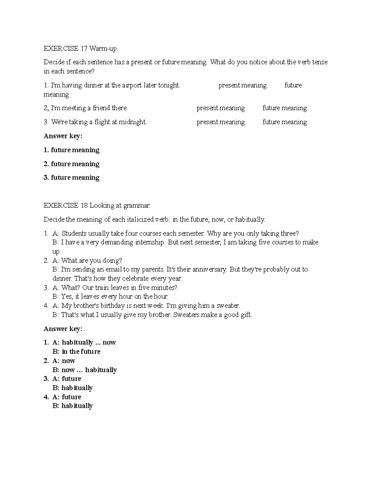 Chapter 3 Exercises 17-20: Future Tense and Present Progressive Grammar ...