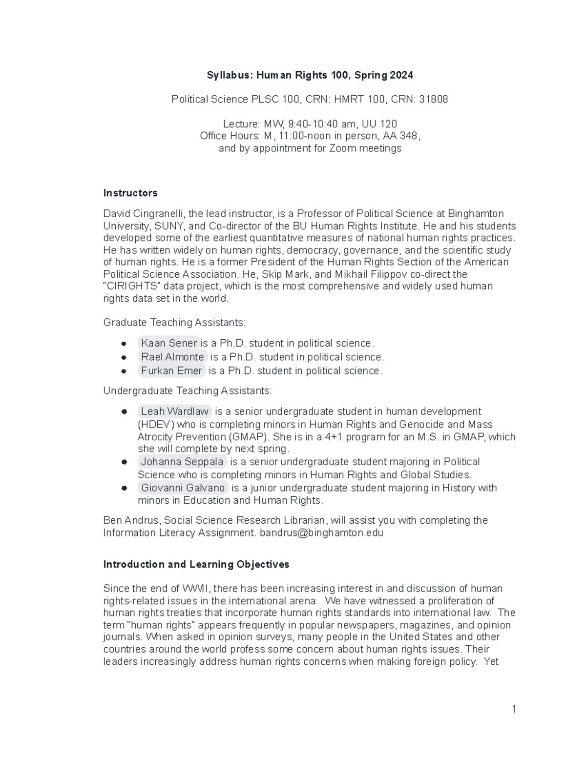 HMRT 100 Syllabus Overview - Spring 2024 Course Details - Studocu