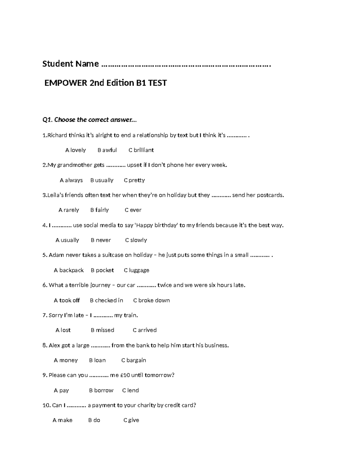 Empower B1 Test Exam Questions and Answers - Studocu