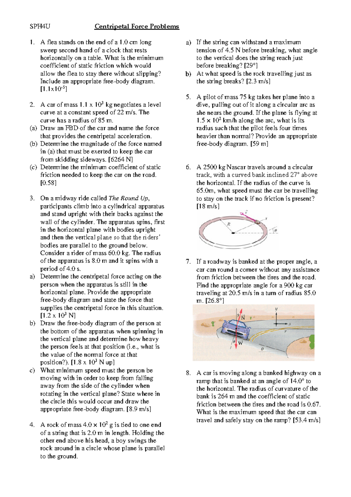WS-Centripetal Force Problems w ans2018 - SPH4U Centripetal Force ...