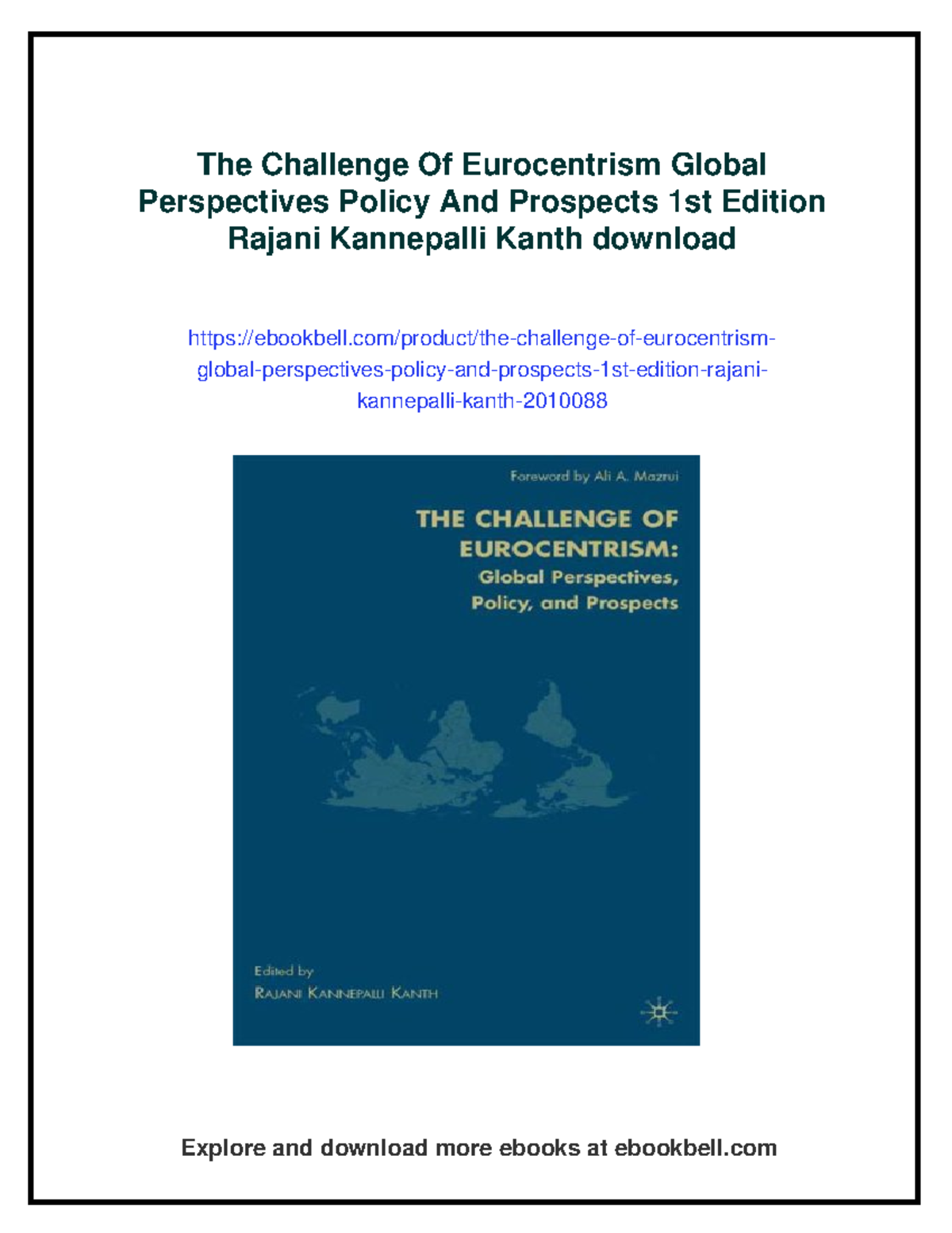 The Challenge of Eurocentrism: Global Perspectives & Policy (1st Ed ...
