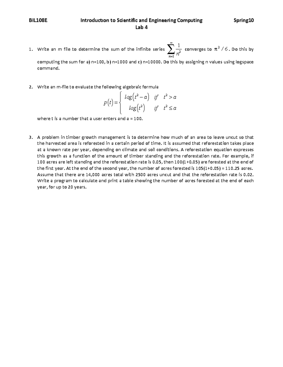 Lab4 spring 10 - LAB4 - BIL108E Introductıon to Scientific and ...