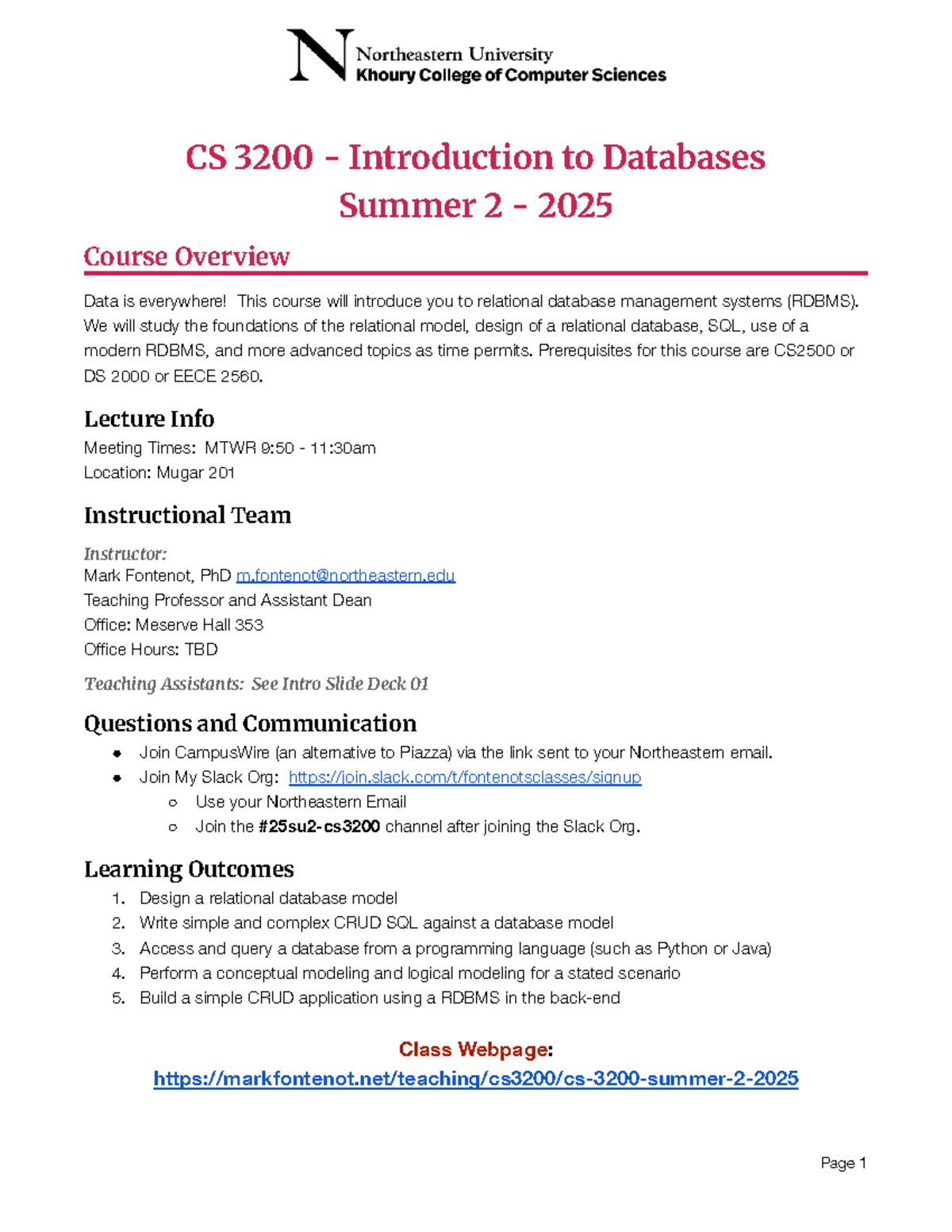 CS 3200 Summer 2025 Introduction to Databases Syllabus - Studocu