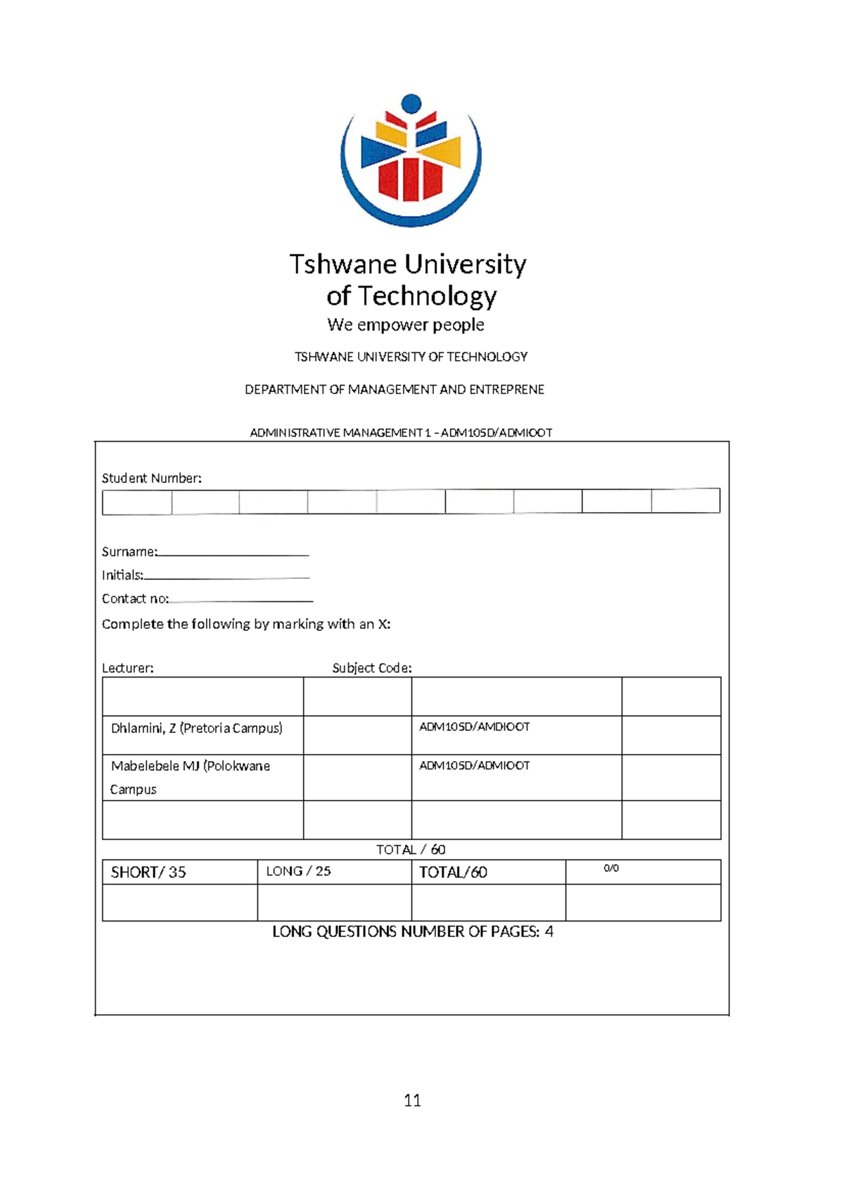 Administrative Management I Revision Papers ADM105D/ADM100T 2025 - Studocu