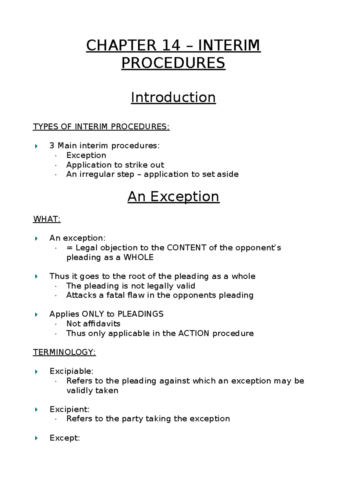 CHAPTER 14: TYPES OF INTERIM PROCEDURES - EXCEPTIONS, STRIKES, AND ...
