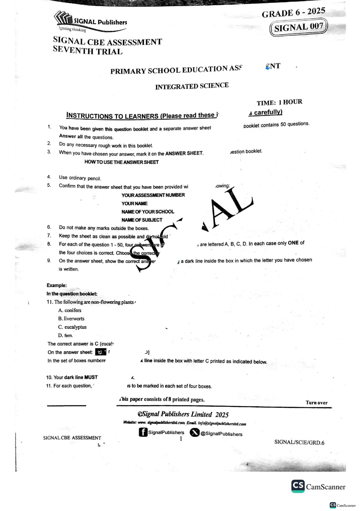 GRADE 6 SIGNAL CBE ASSESSMENT 2025: INTEGRATED SCIENCE TRIAL - Studocu