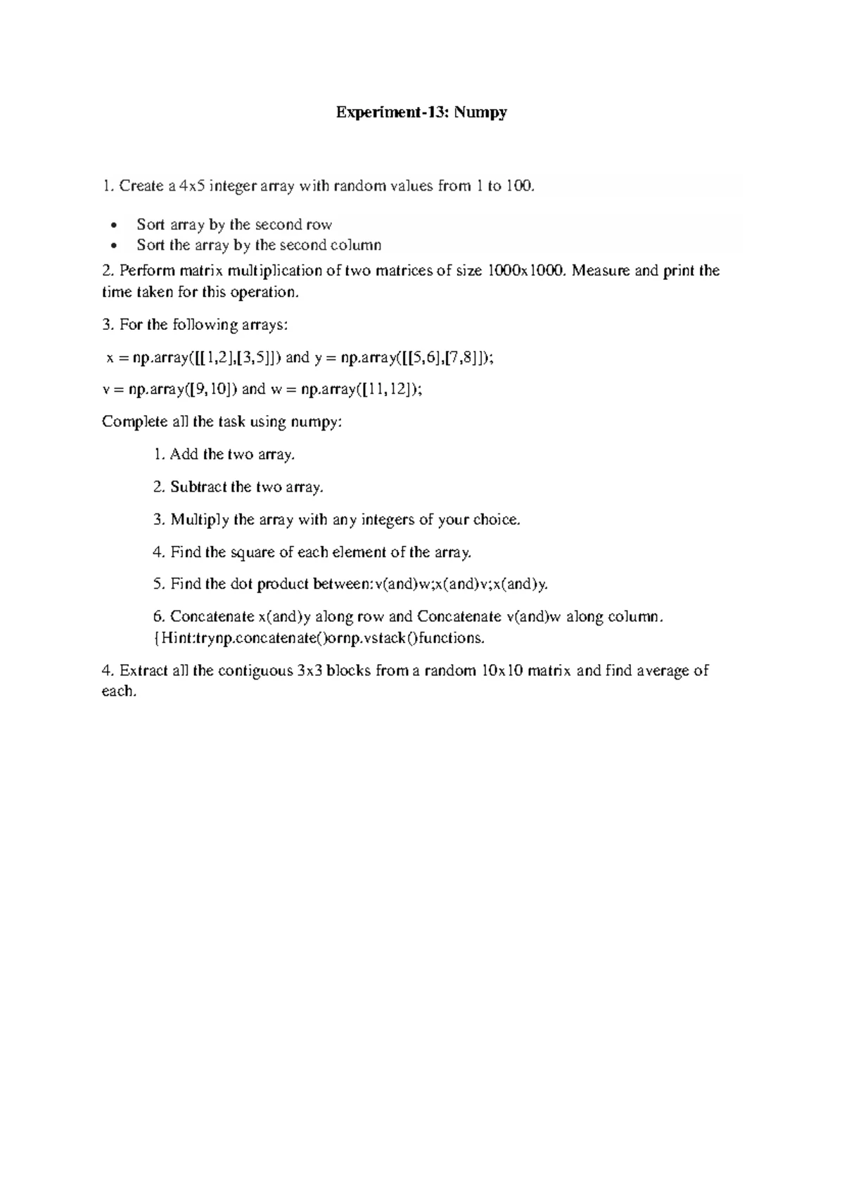 Exp 13-Numpy - EXP -13 NUMPY - Experiment- 13 : Numpy Create a 4x5 ...