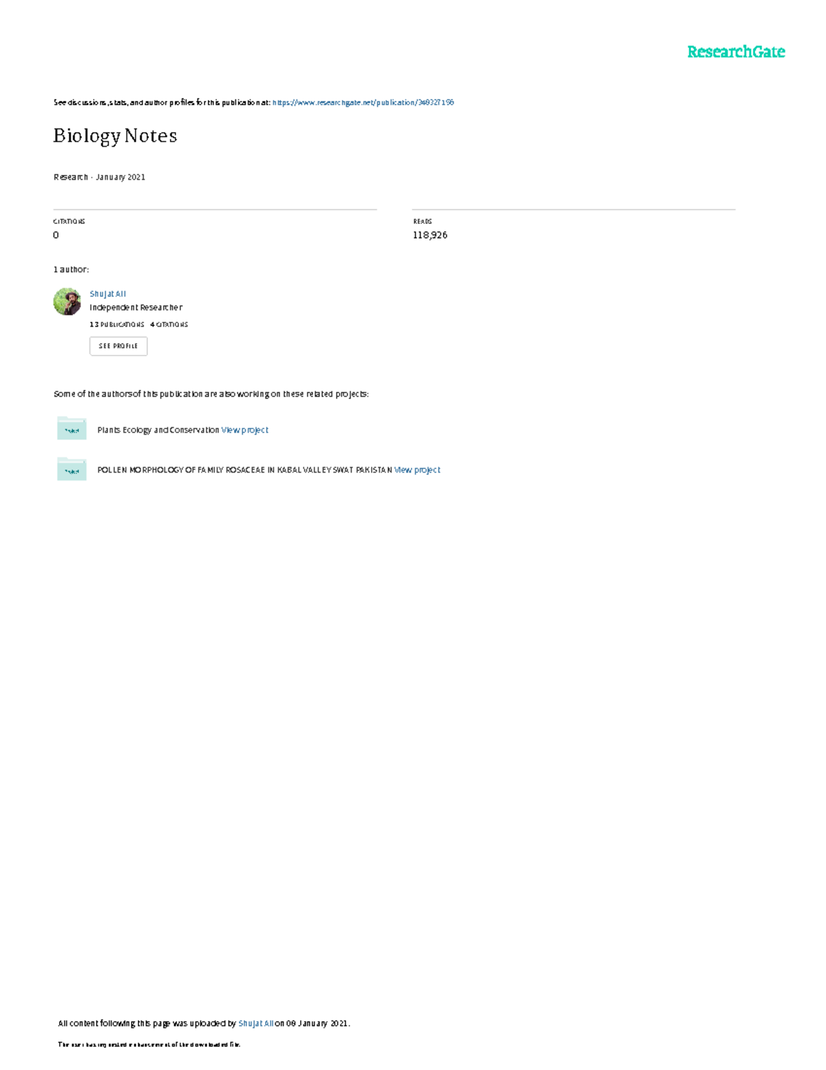 Biology - Notes - See discussions, stats, and author profiles for this ...