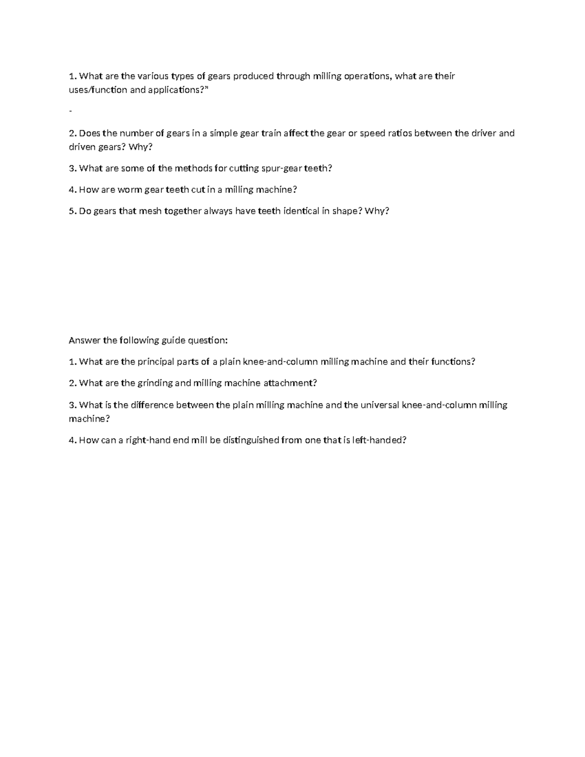 MST2 Assignment: Summary of Milling Machine Operations and Gear Types ...