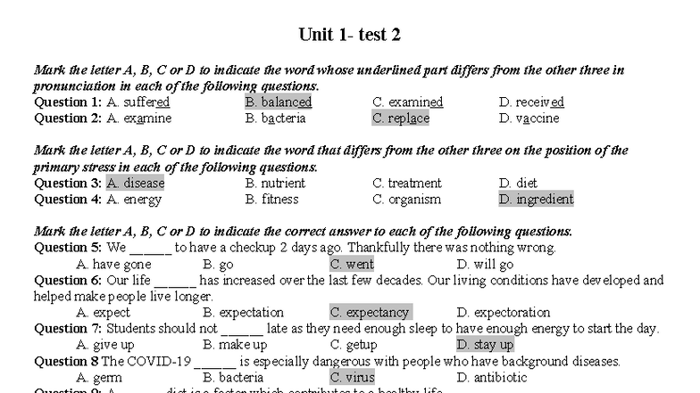 Unit 1 Test 2 - Pronunciation and Stress Analysis 2025 - Studocu