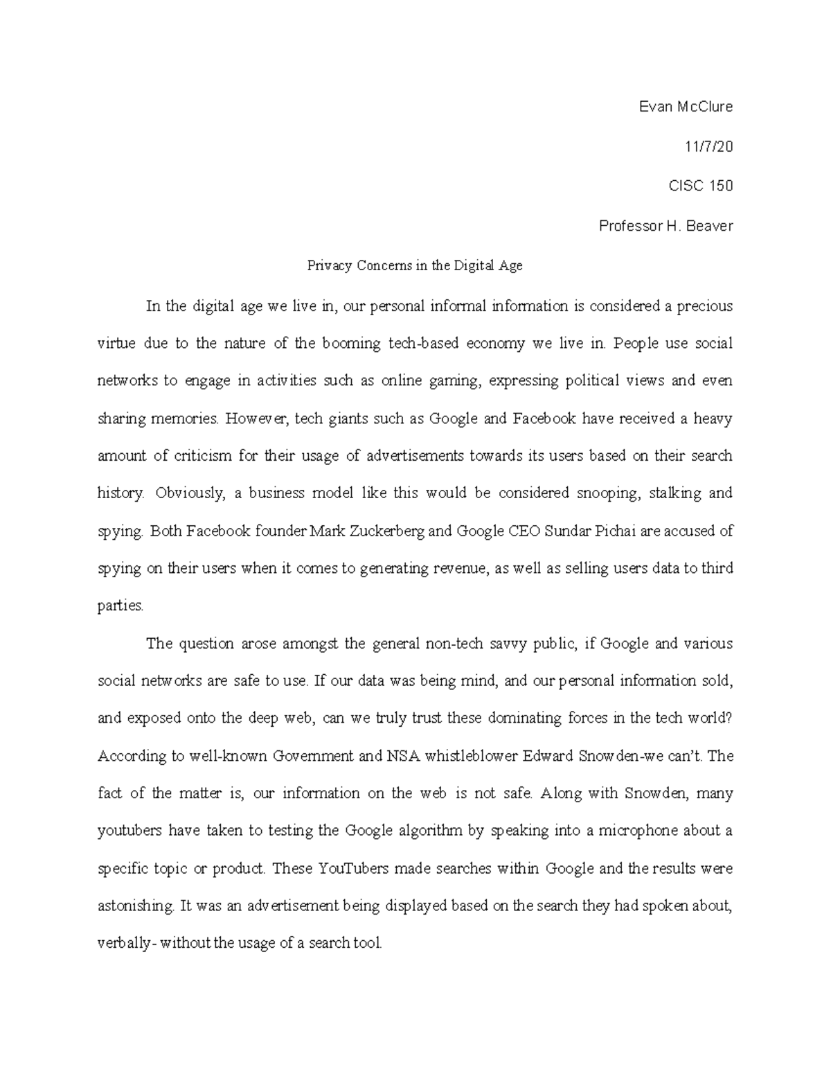 CISC 150: Privacy Concerns in the Digital Age - An Examination - Studocu