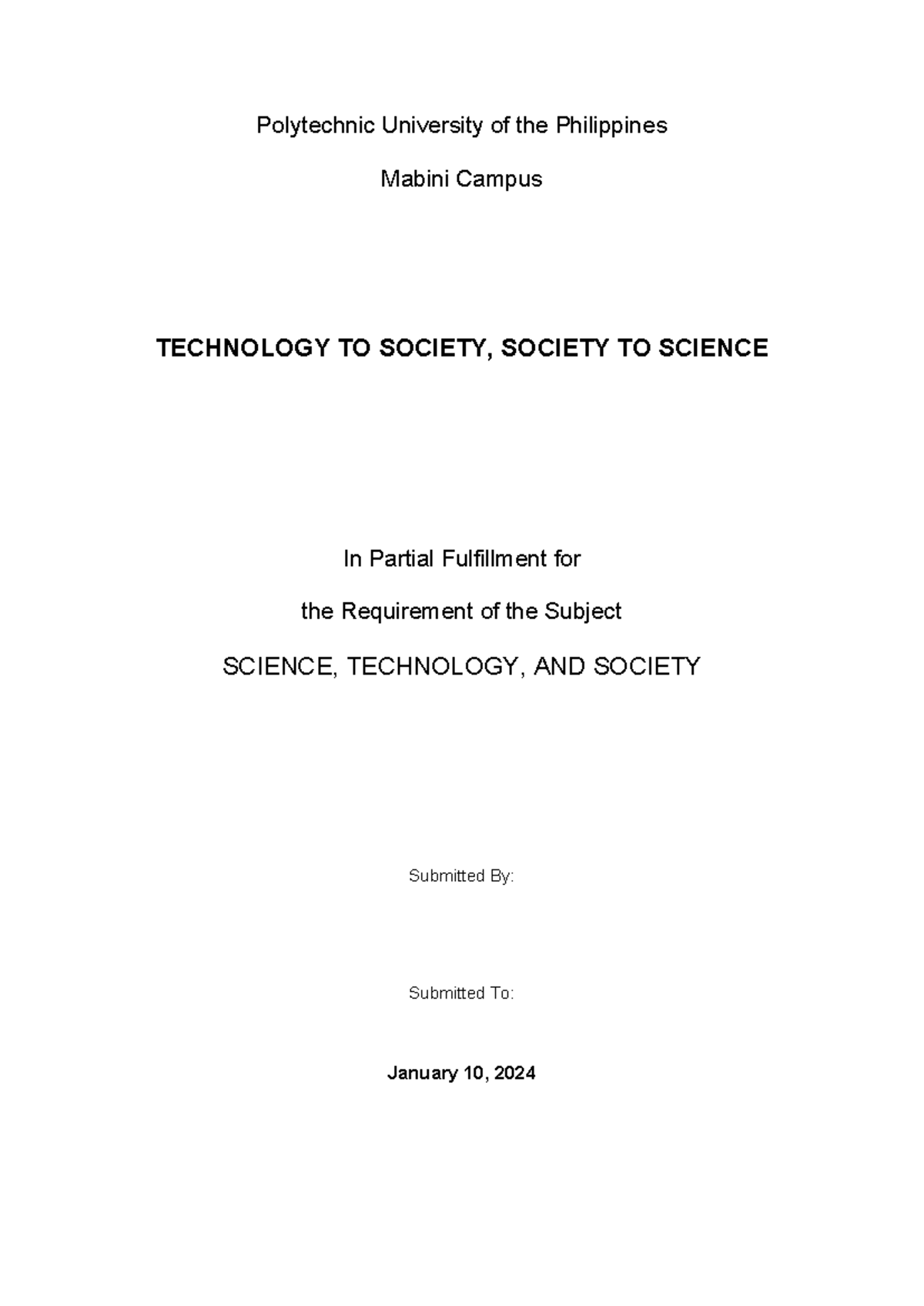 STS 101 Term Paper: Exploring the Interconnection of Science ...